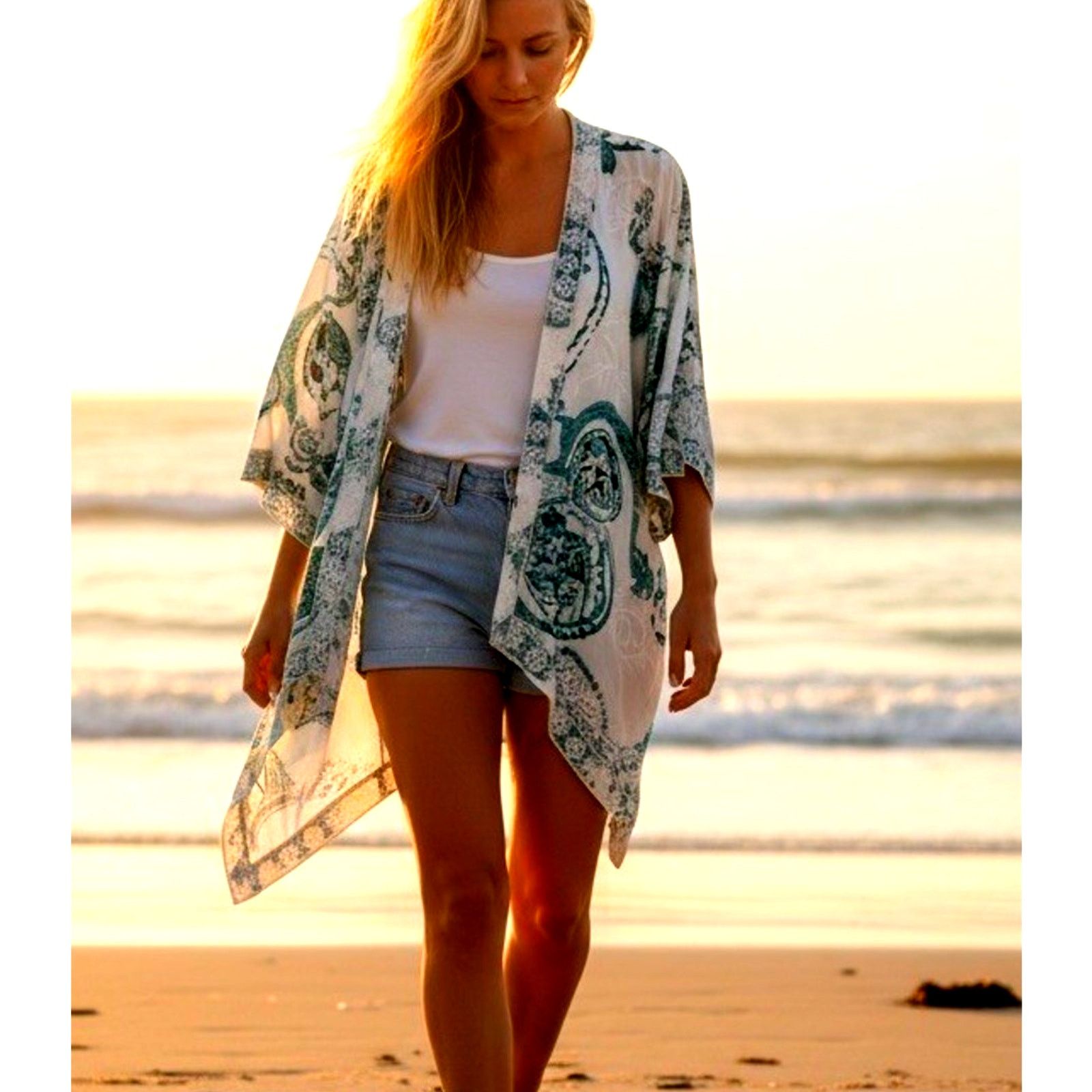 Chicos Chico's Paisley Embroidered teal Cardigan Kimono Duster L Size L / US 10 / IT 46 - 2 Thumbnail