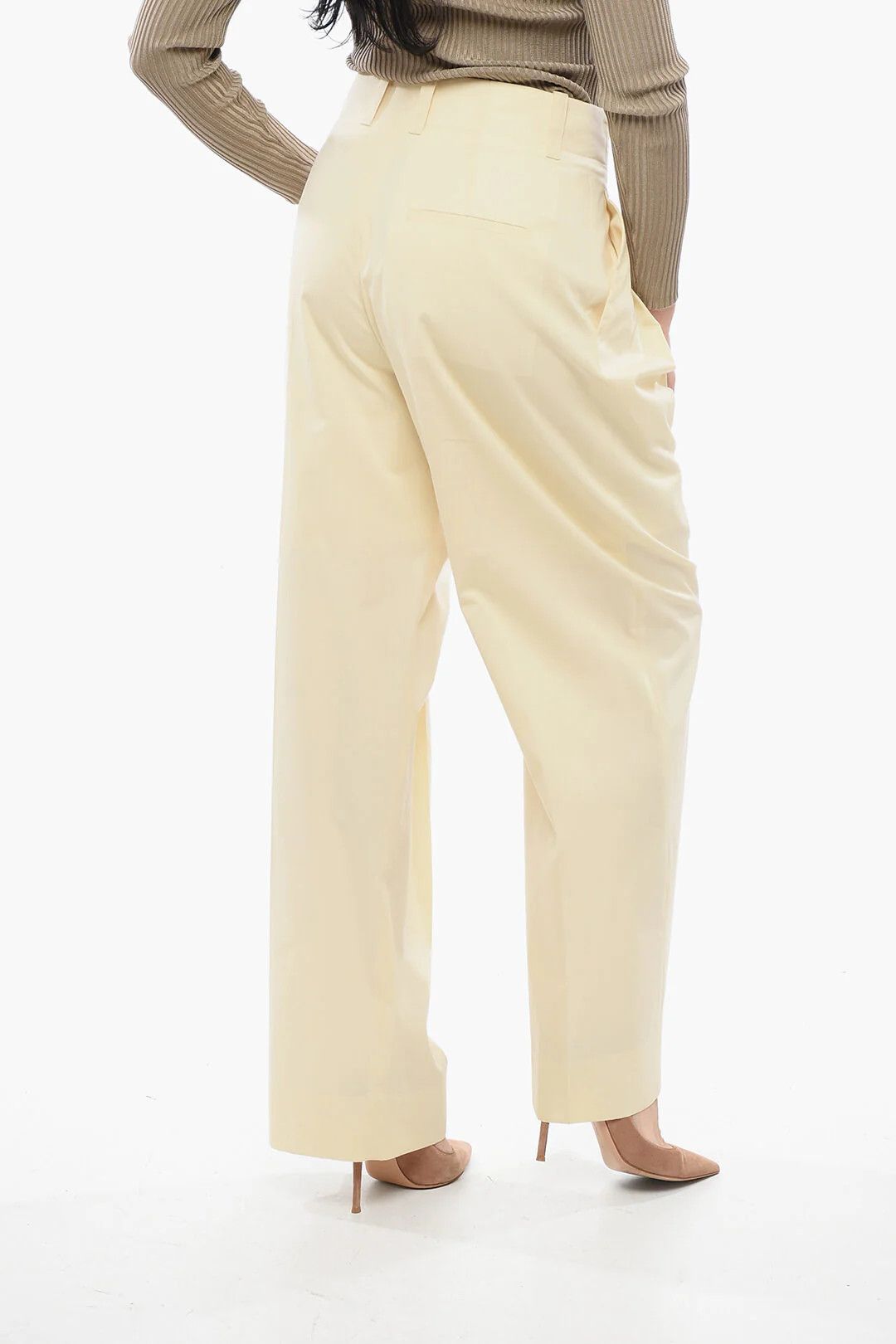 Bottega Veneta og1mm0426 Silk-Blend Palazzo Pant in Beige Size 27" / US 4 / IT 40 - 2 Thumbnail