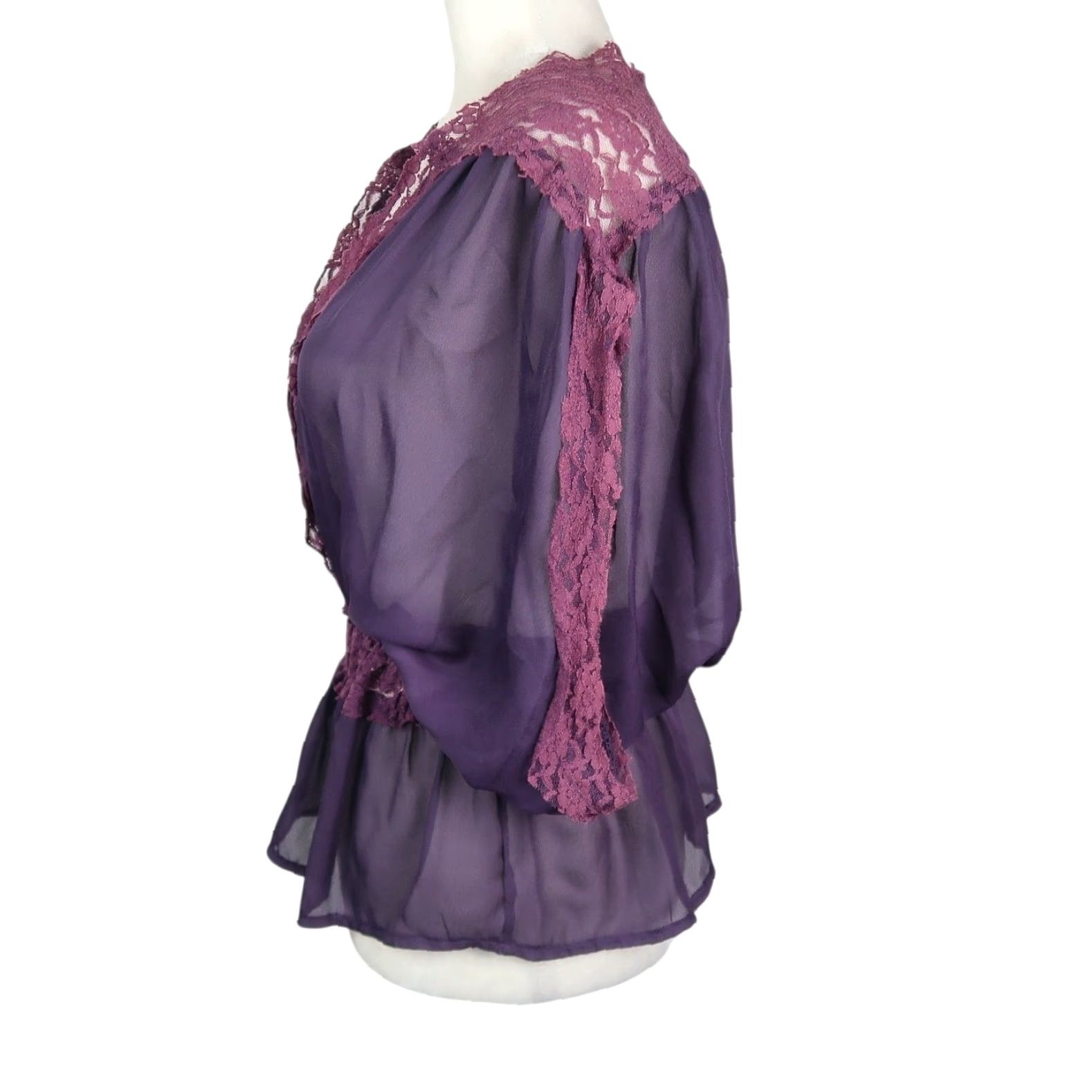 Vintage VINTAGE Arden B. Purple Blouse XS Women Lace Trim Peplum Sheer Y2K Top ------------- Size XS / US 0-2 / IT 36-38 - 3 Thumbnail