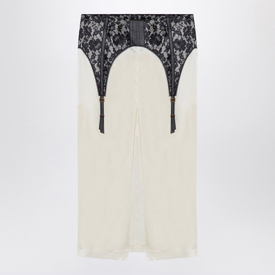 Moschino o1d2blof0924 Midi Skirt With Illusion Lace Print in Ivory Size 28" / US 6 / IT 42 - 2 Thumbnail