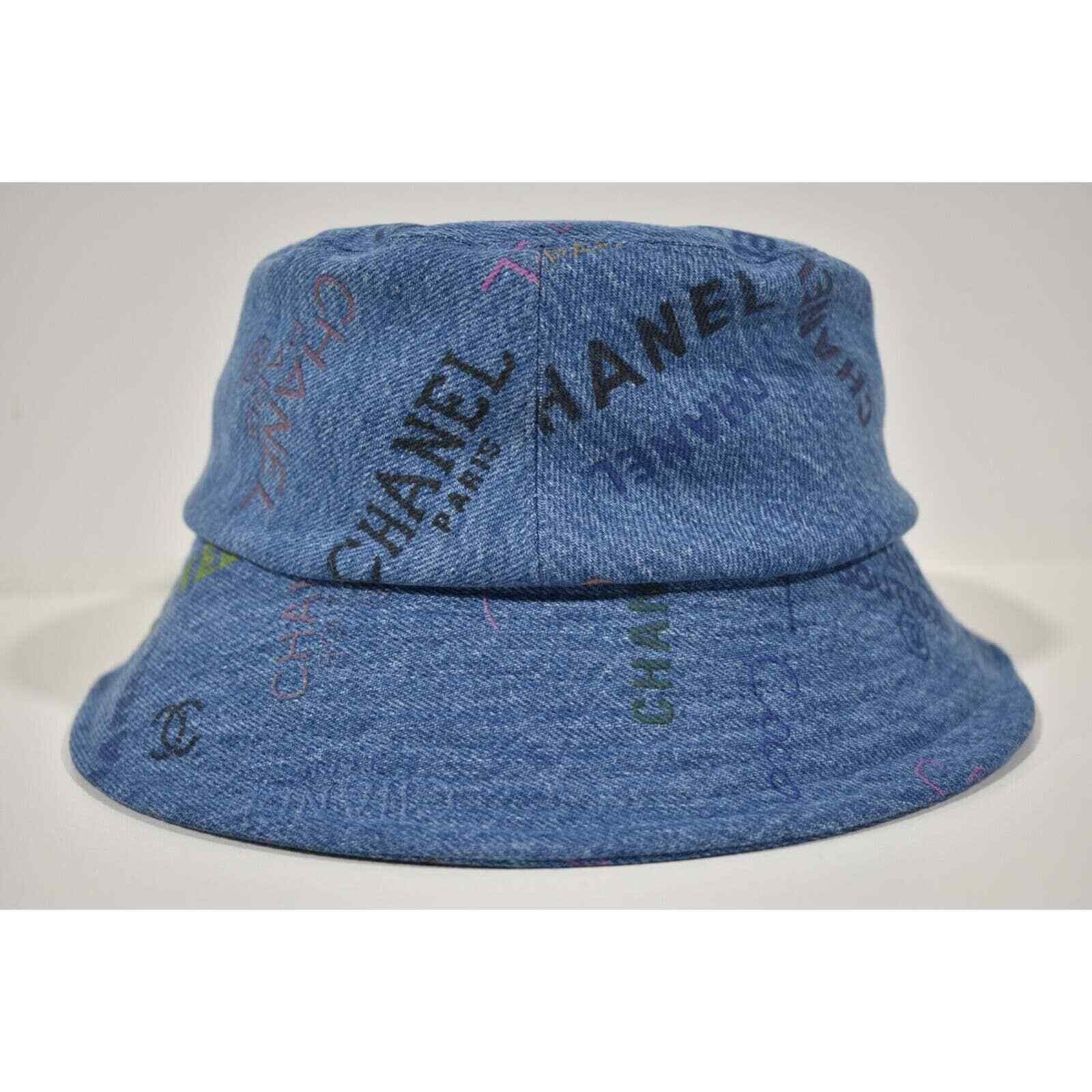 Chanel Chanel Denim Graffiti CC Logo Sun Cloche Bucket Hat Medium M Size ONE SIZE - 10 Thumbnail