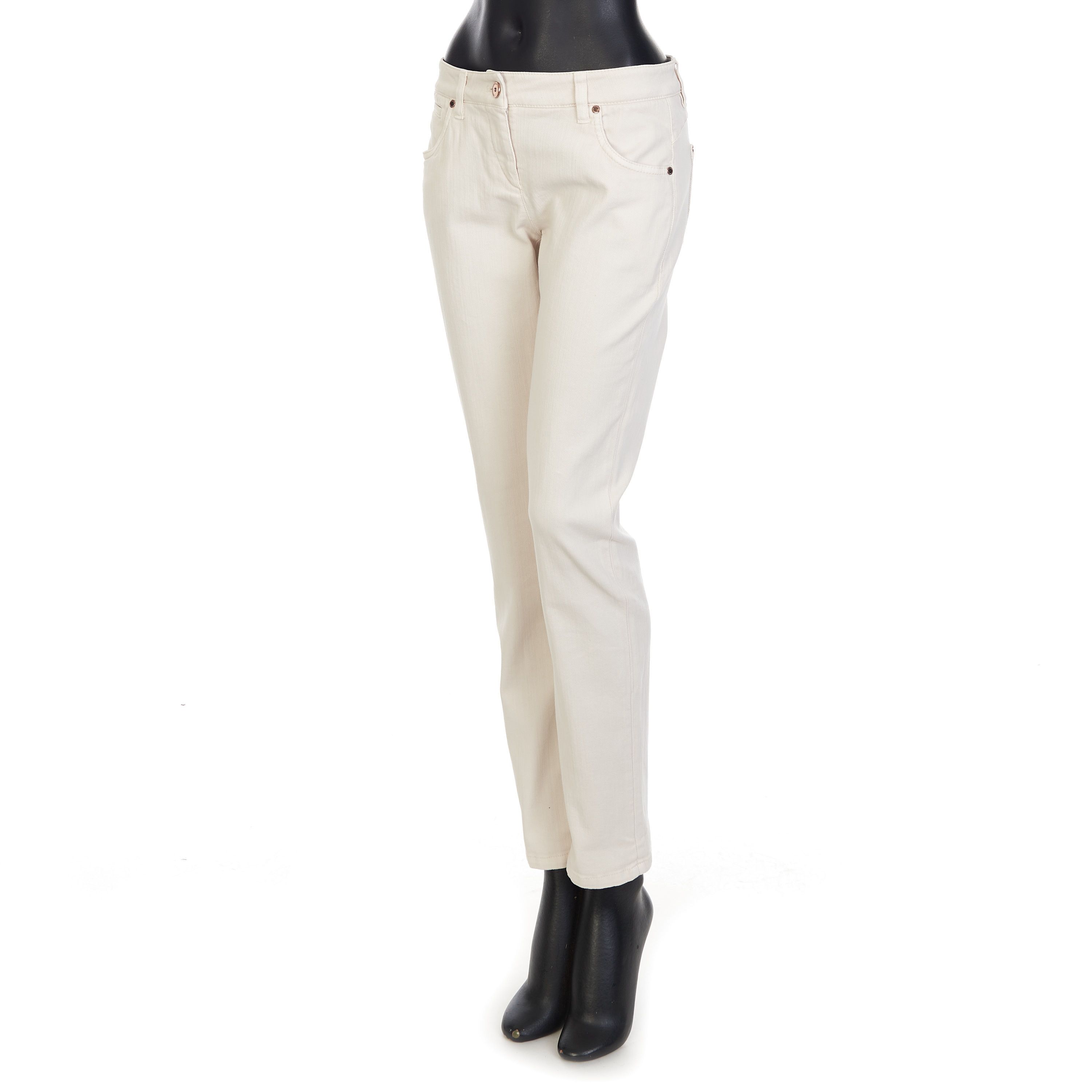 Brunello Cucinelli White Stretch Dyed Denim Five-Pocket Trousers Size 28" / US 6 / IT 42 - 2 Thumbnail