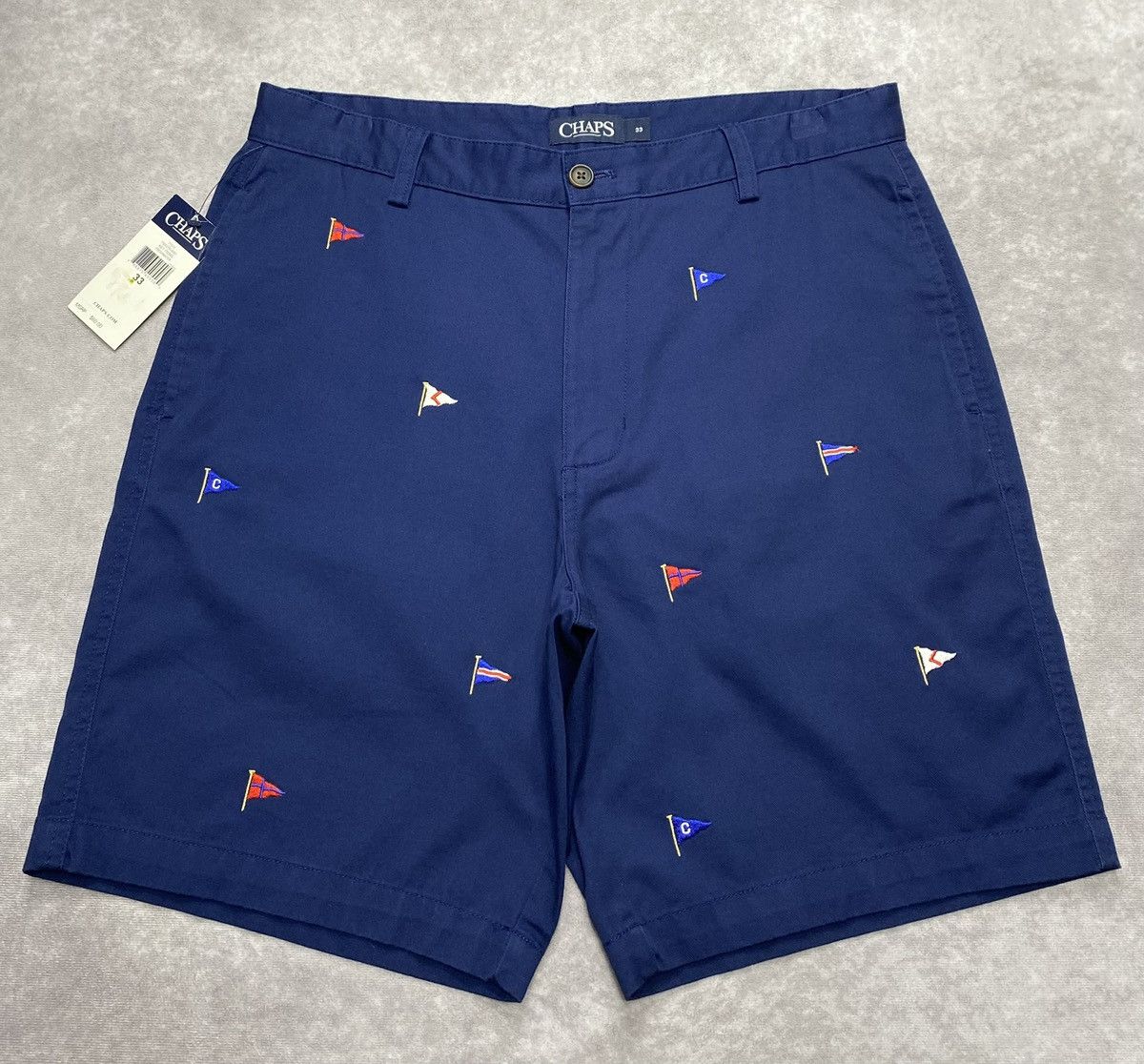 Chaps Vintage Chaps Navy Nautical Flag Cotton Chino Shorts Size US 33 - 1 Thumbnail