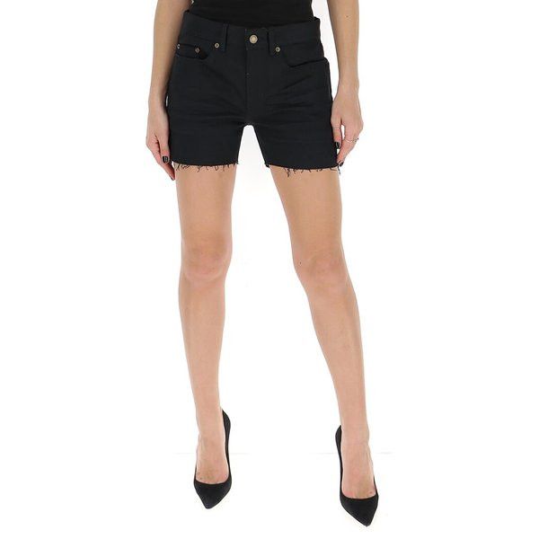 Saint Laurent Paris o1b1hav111224 Low Rise Shorts in Stretch Denim in Used Black Size 30" / US 8 / IT 44 - 4 Thumbnail