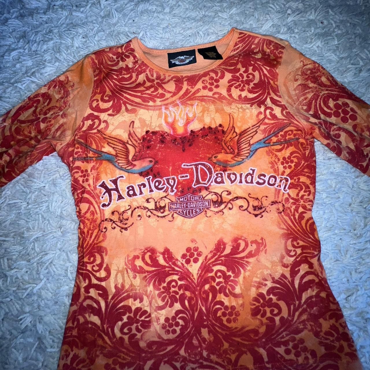 Harley Davidson Rare ❤️‍🔥 HARLEY-DAVIDSON Tattoo Heart Birds Top Size XS / US 0-2 / IT 36-38 - 2 Thumbnail