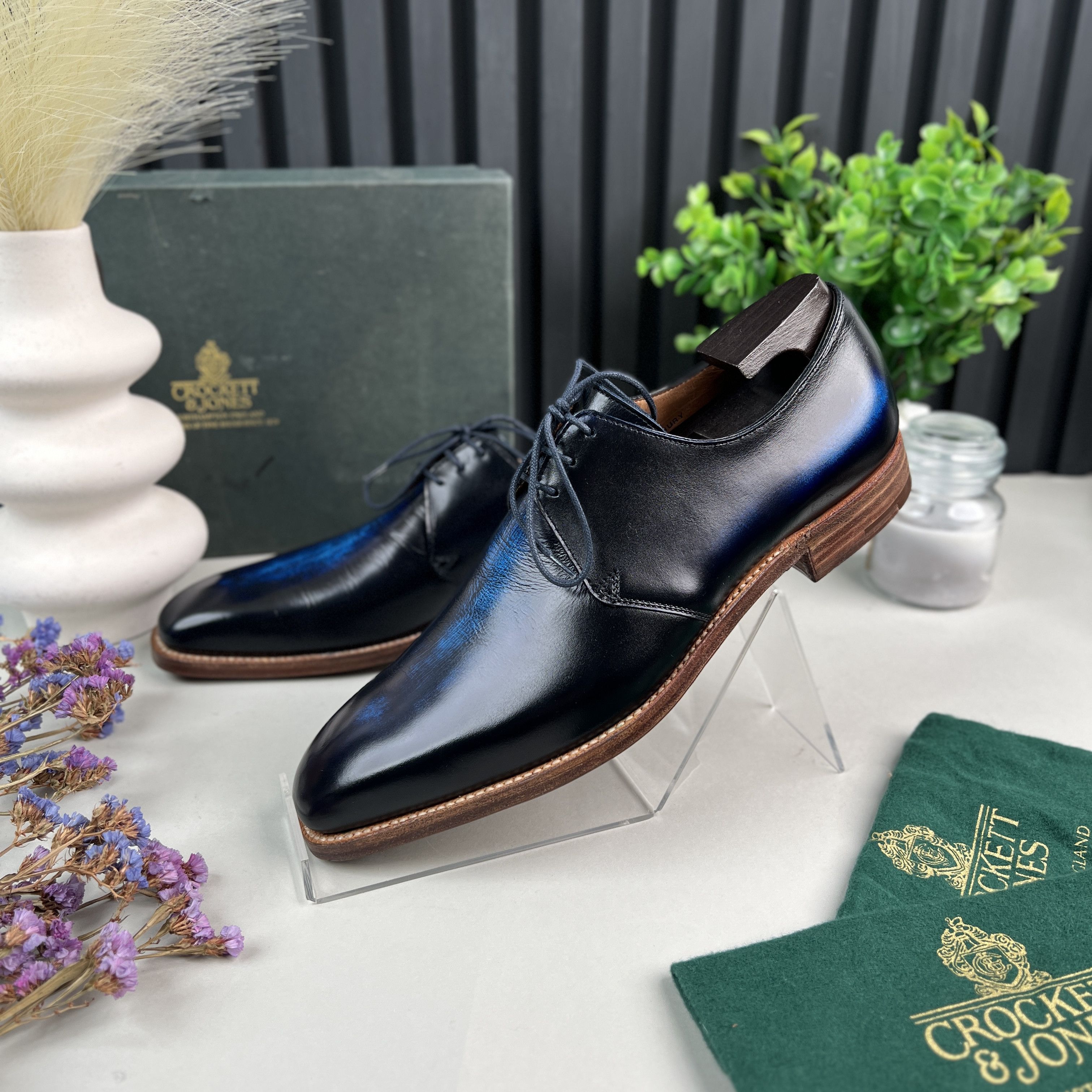 Crockett & Jones Highbury Derby Dress Blue Patina Leather Size US 8 / EU 41 - 4 Thumbnail