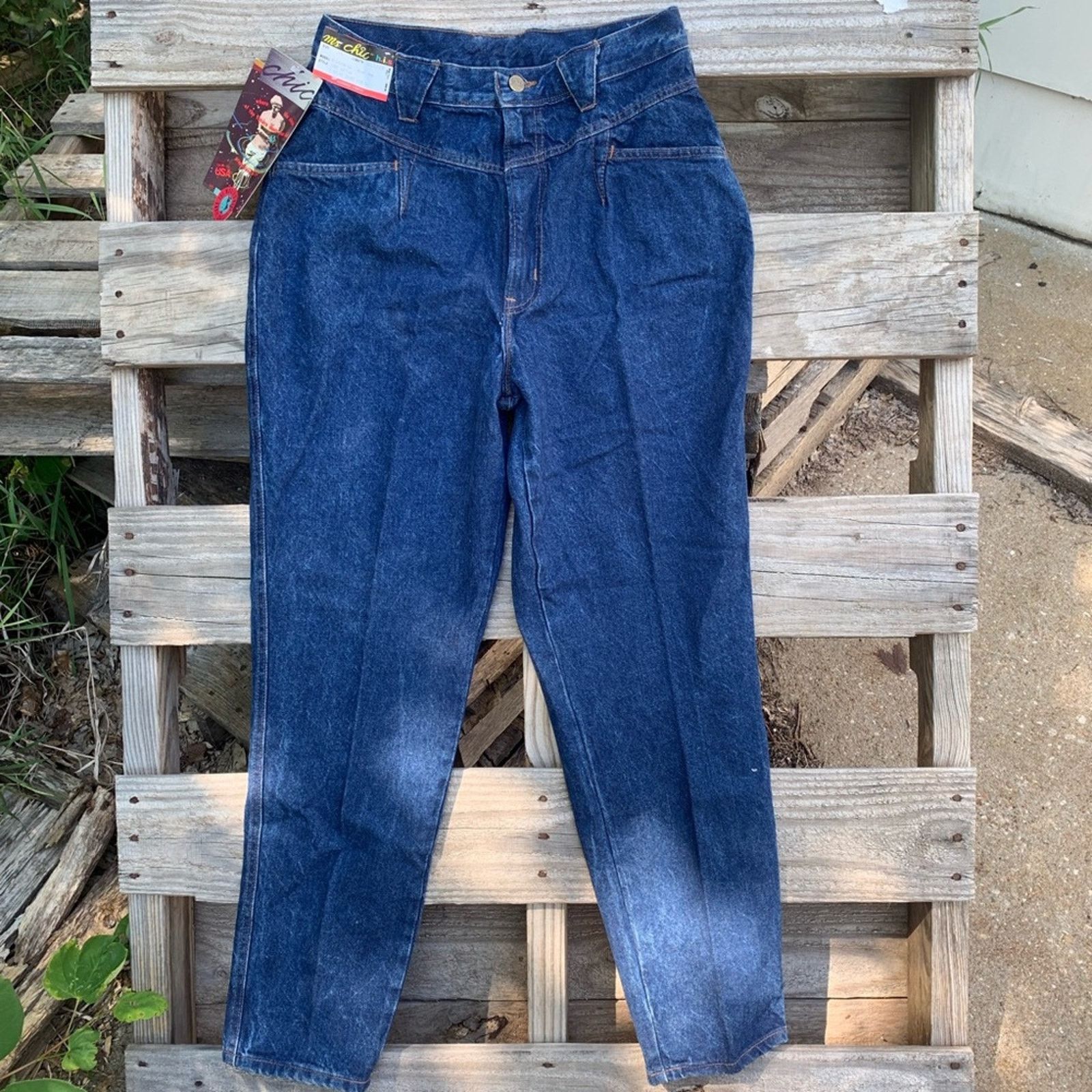 image of Ms Chic 90's Vintage Mom Jeans Yoke Waist Bareback in Blue, Women's (Size 30)