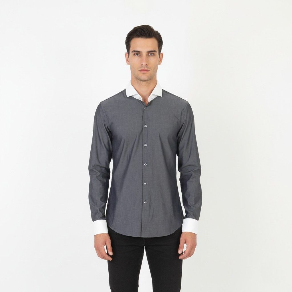 Hugo Boss Hugo Boss Men 44 17.5 L Casual Shirt Gray Cotton 5371 Size US L / EU 52-54 / 3 - 1 Thumbnail