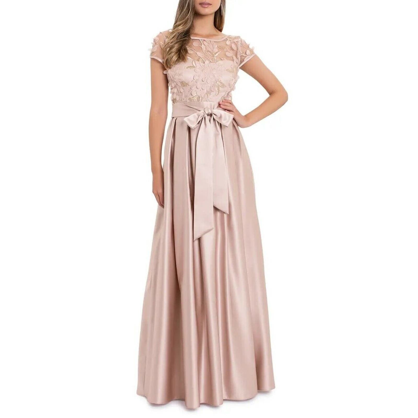 image of Unbrnd Xscape 3D Women Beige Satin Ballgown Maxi Dress Size 14 in Cream