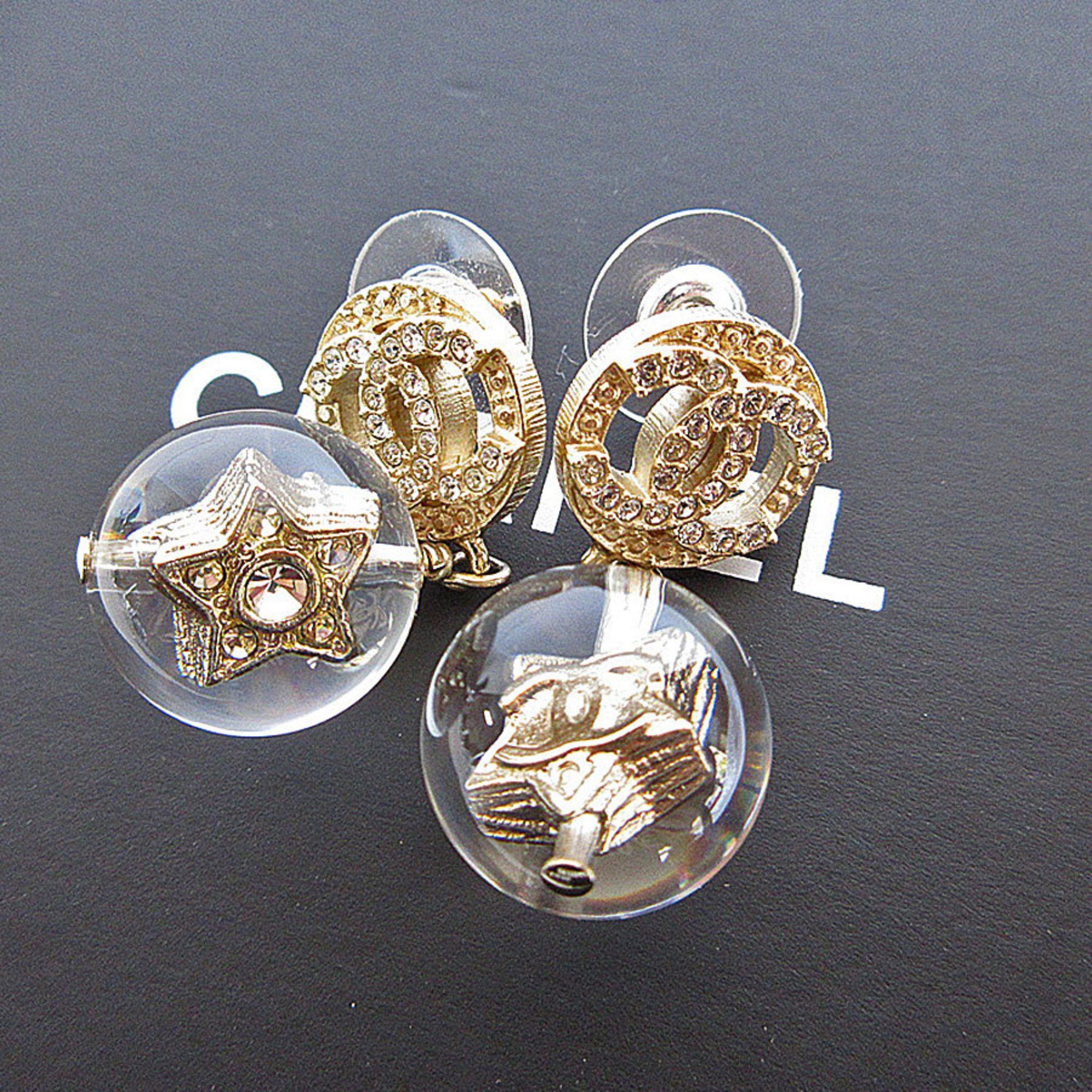 CHANEL Coco Mark Metal Resin Gold Silver Earrings for Women s0042i