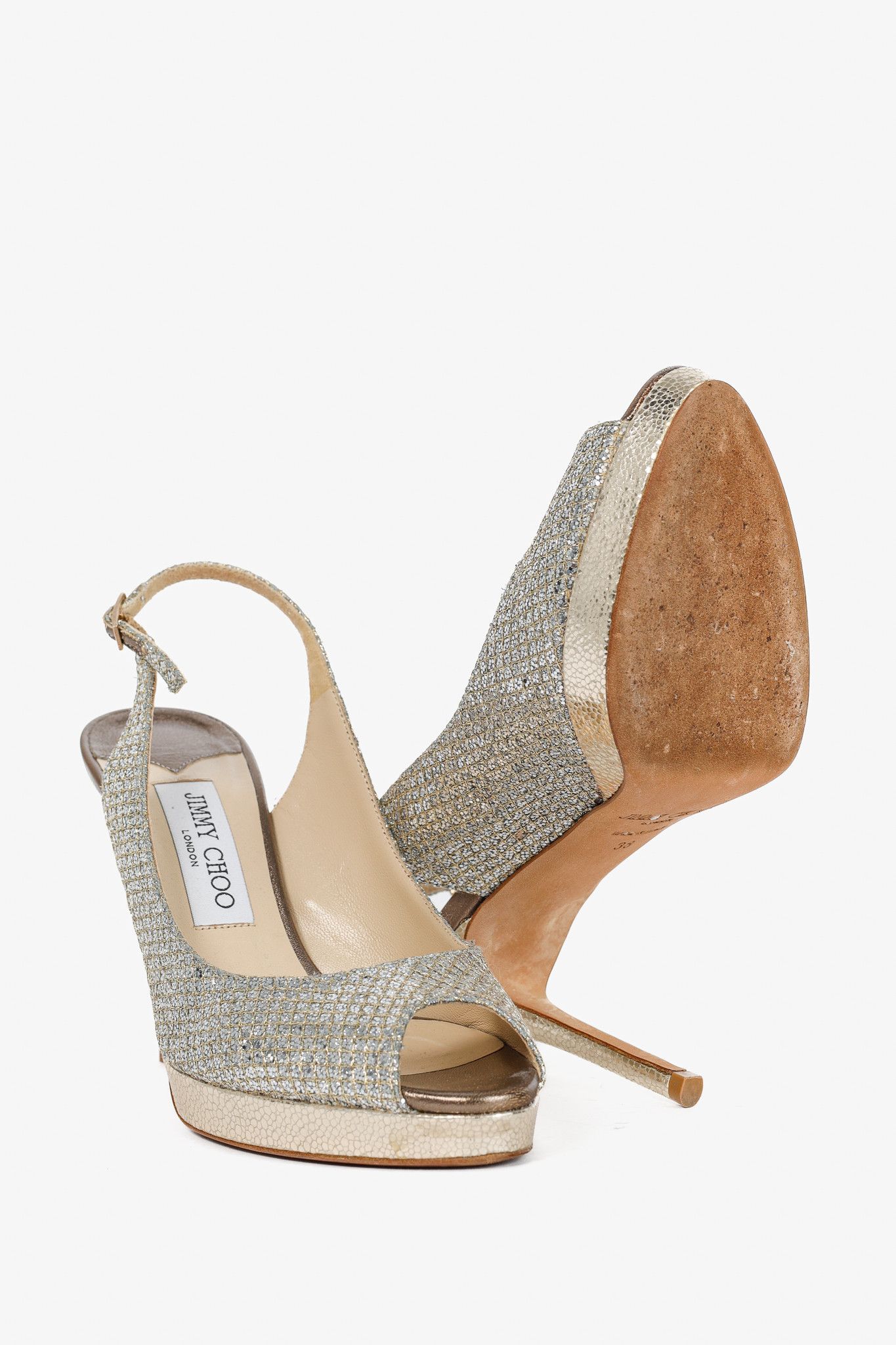 Jimmy Choo Jimmy Choo Nova Glitter Fabric Slingback Peep-Toe Pumps Size US 7.5 / IT 37.5 - 4 Thumbnail