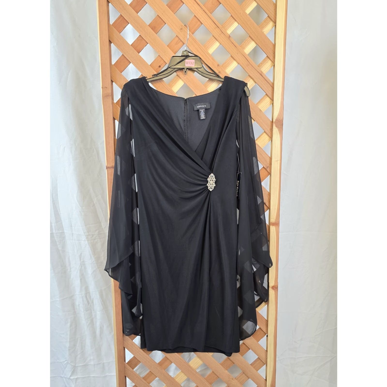 VINTAGE NWT R&M Richards Womens Wrap Dress W/Rhinestone Detail & Duster  Cape Sz 10 Black