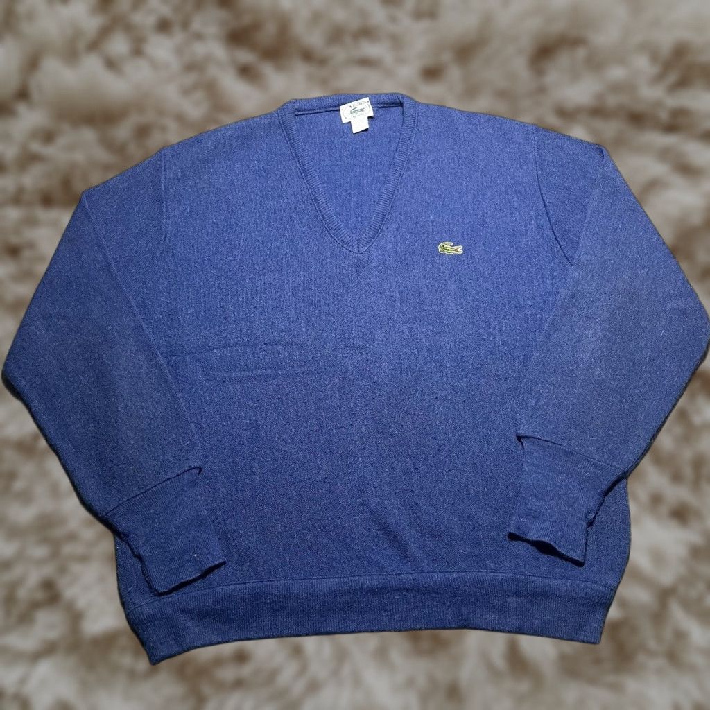 VINTAGE Lacoste Sweater Men Large Blue Knit Logo Pullover Casual