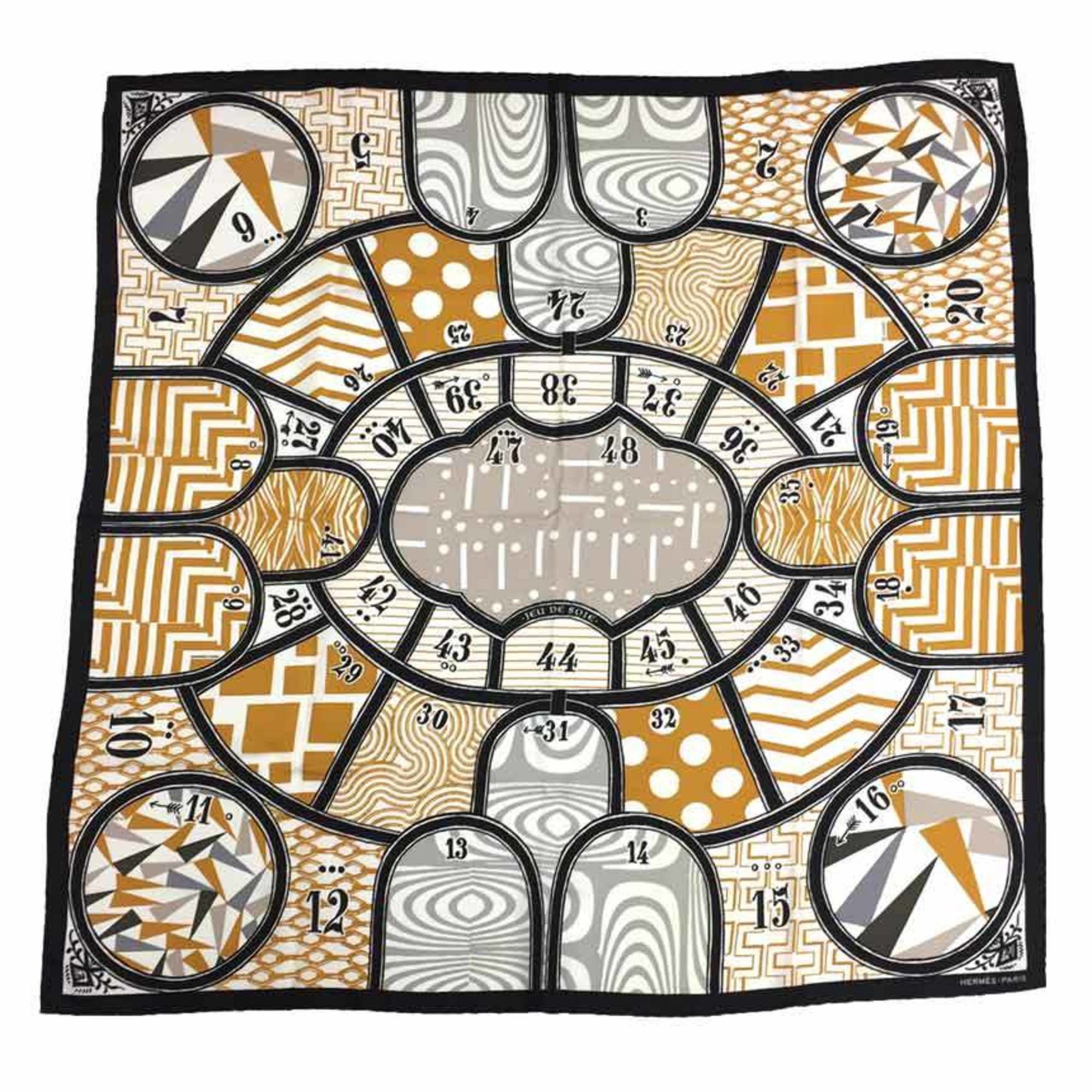 Hermes HERMES Carre 90 Scarf/Muffler, JEU DE SOIE (Silk Game), 2018 Collection, 100% Silk, Black x White Camel Size ONE SIZE - 1 Thumbnail