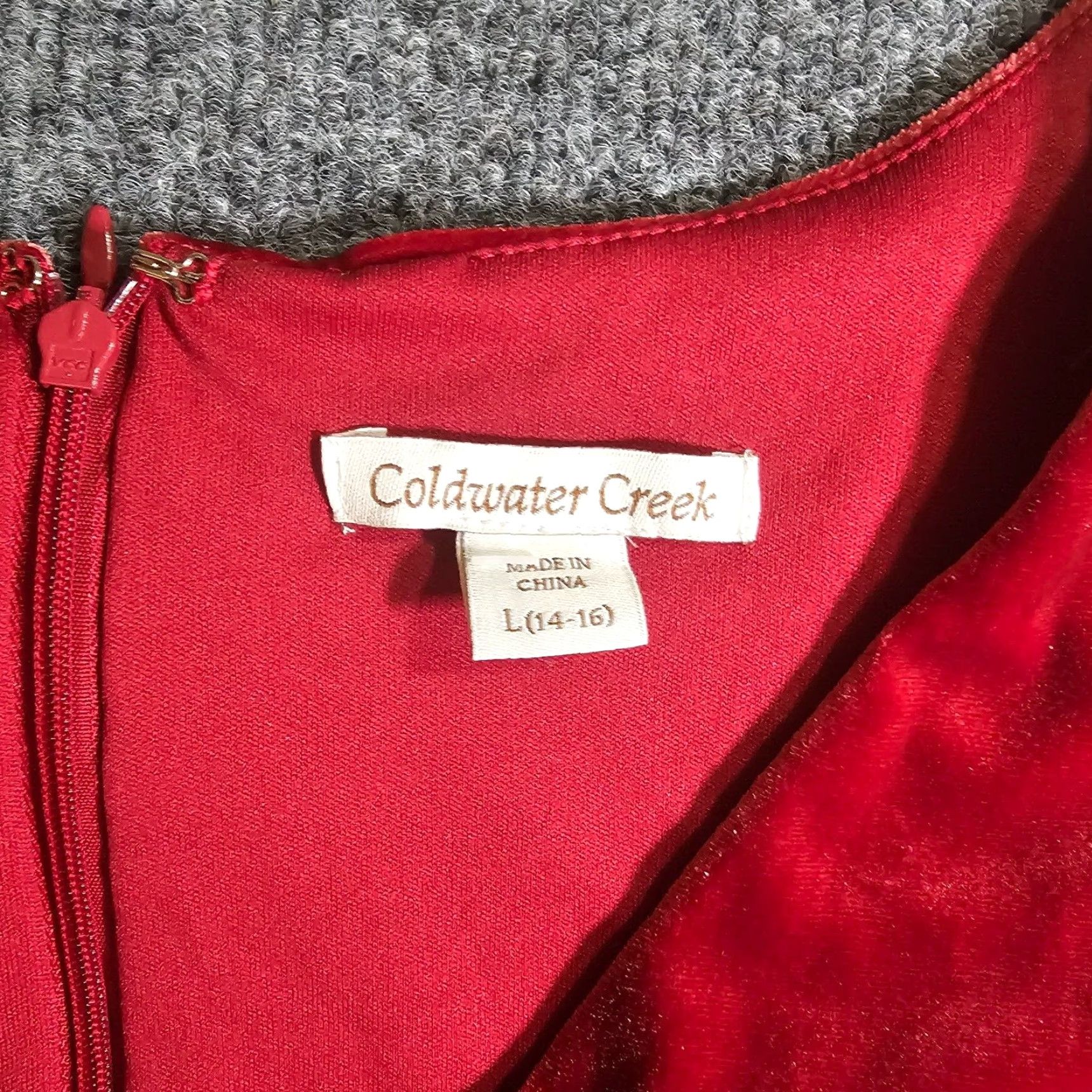Coldwater Creek Coldwater Creek Dress Womens Large Orange Red Velour A-Line 3/4 Sleeve Holiday Womens Regular L Red Velvet A-Line Dress Size L / US 10 / IT 46 - 3 Thumbnail