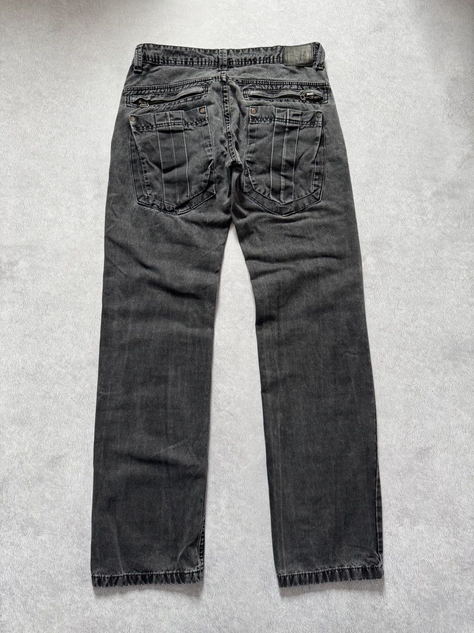 Jean Vintage Multi-Zip Distressed Denim Biker Jeans Washed Black Size US 28 / EU 44 - 3 Thumbnail