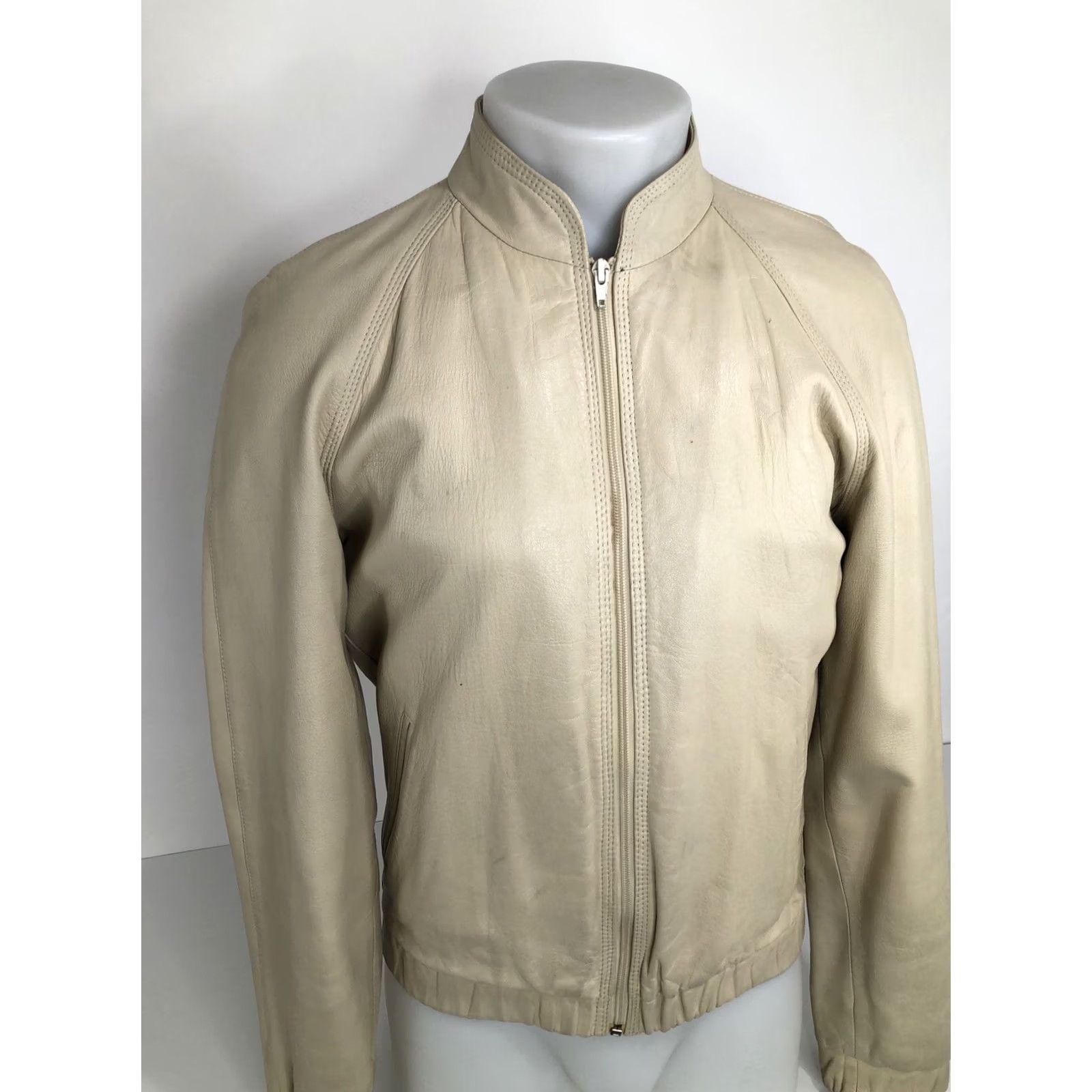 Vintage MICHAEL HOBAN North Beach Leather Vintage Mens 38 Moto Jacket Jacket Mens 38 Ivory Size US XXS / EU 40 - 2 Thumbnail