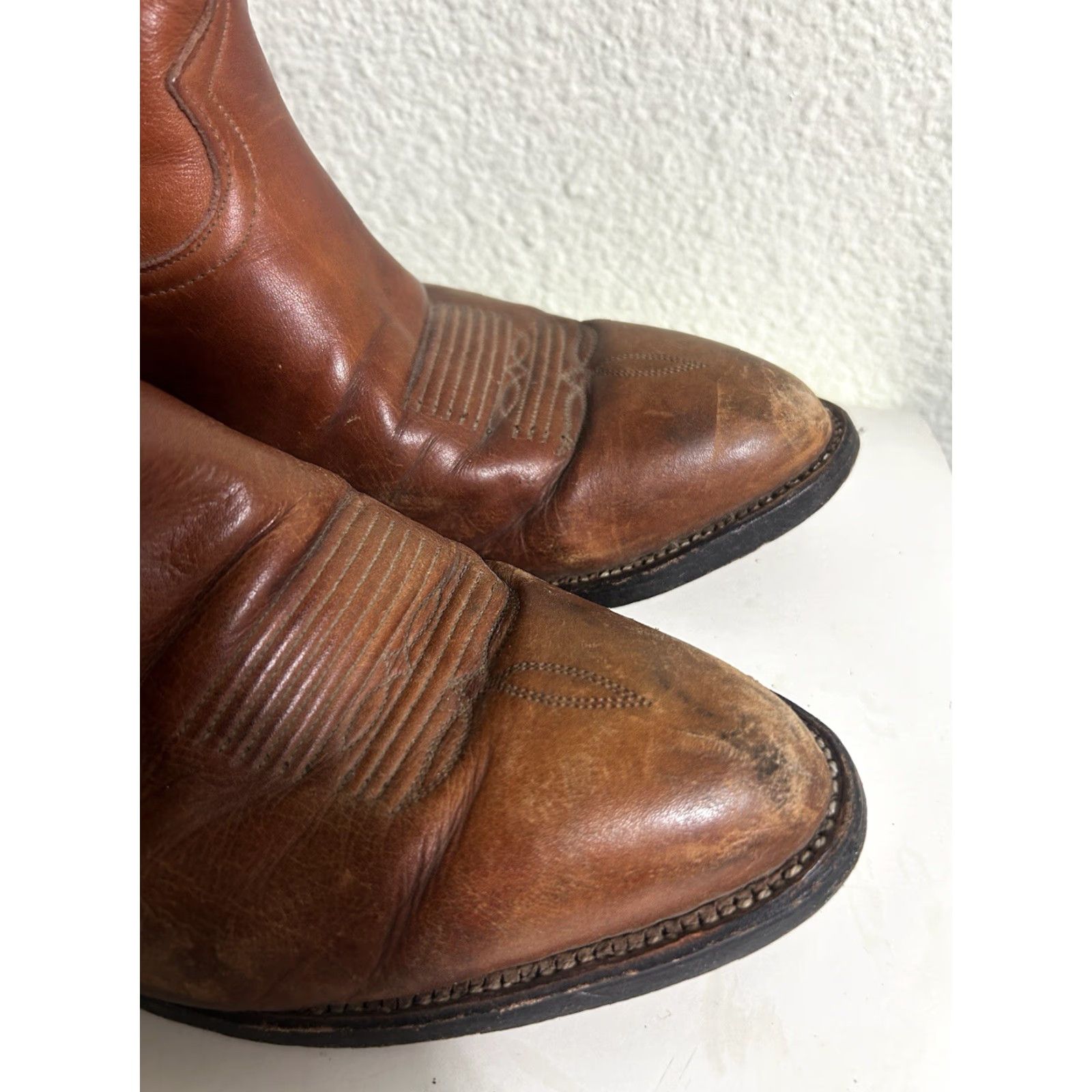 Tony Lama VINTAGE Tony Lama Men’s Boots Western 9 D Leather Cowboy USA Brown Leather 6150 Mens Size US 9 / EU 42 - 3 Thumbnail