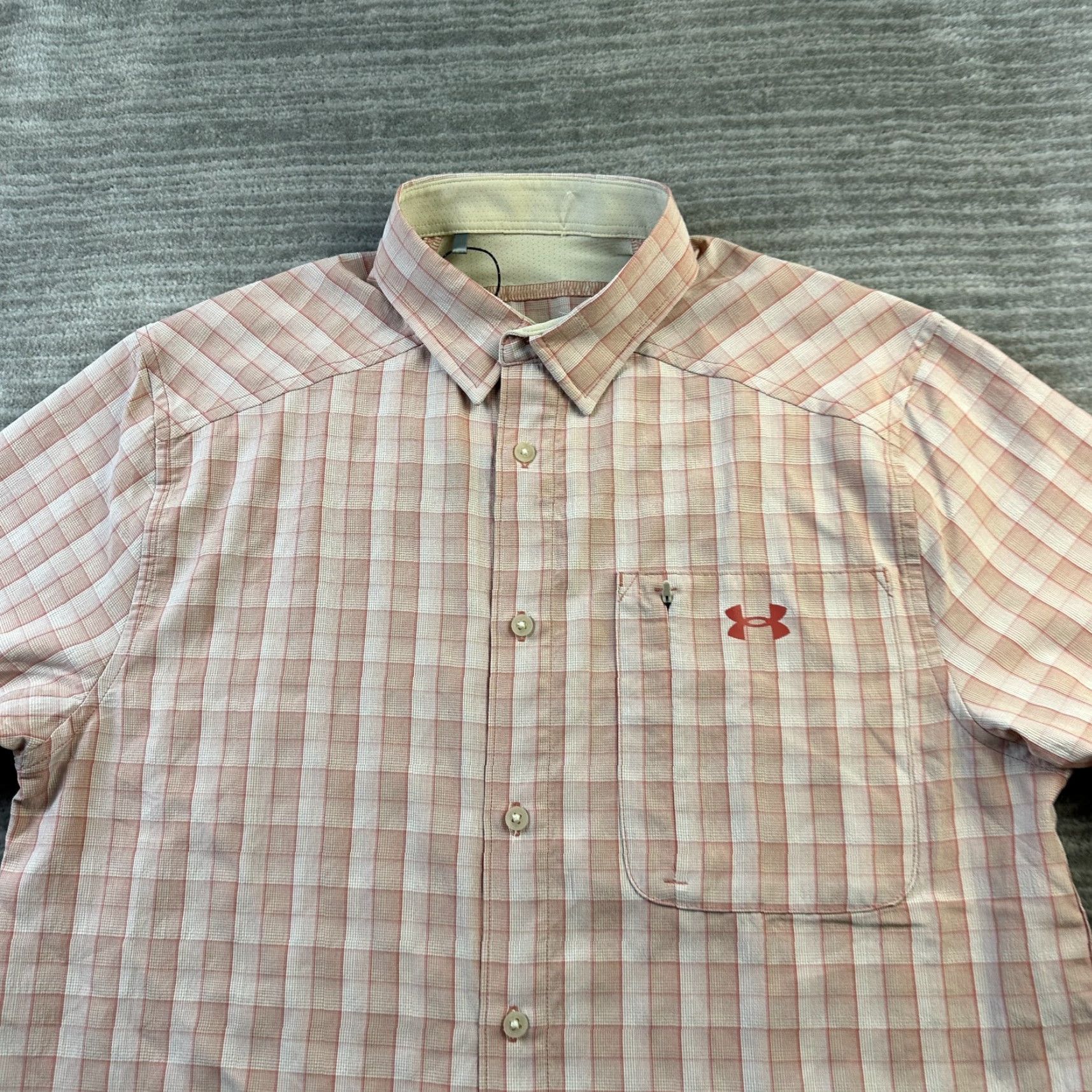 Under Armour Under Armour Button-Up Shirt Mens Medium Orange Drift Tide Fish Outdoor Casual Formal Size US M / EU 48-50 / 2 - 3 Thumbnail