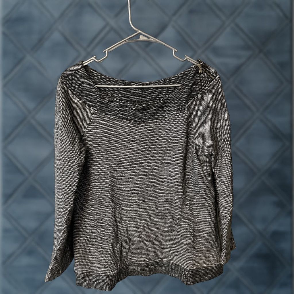 Ann Taylor Ann Taylor LOFT Black/Ivory Cotton Tweed Sweater/Top-Scoop Neck Zipper Trim-M Size M / US 6-8 / IT 42-44 - 1 Thumbnail