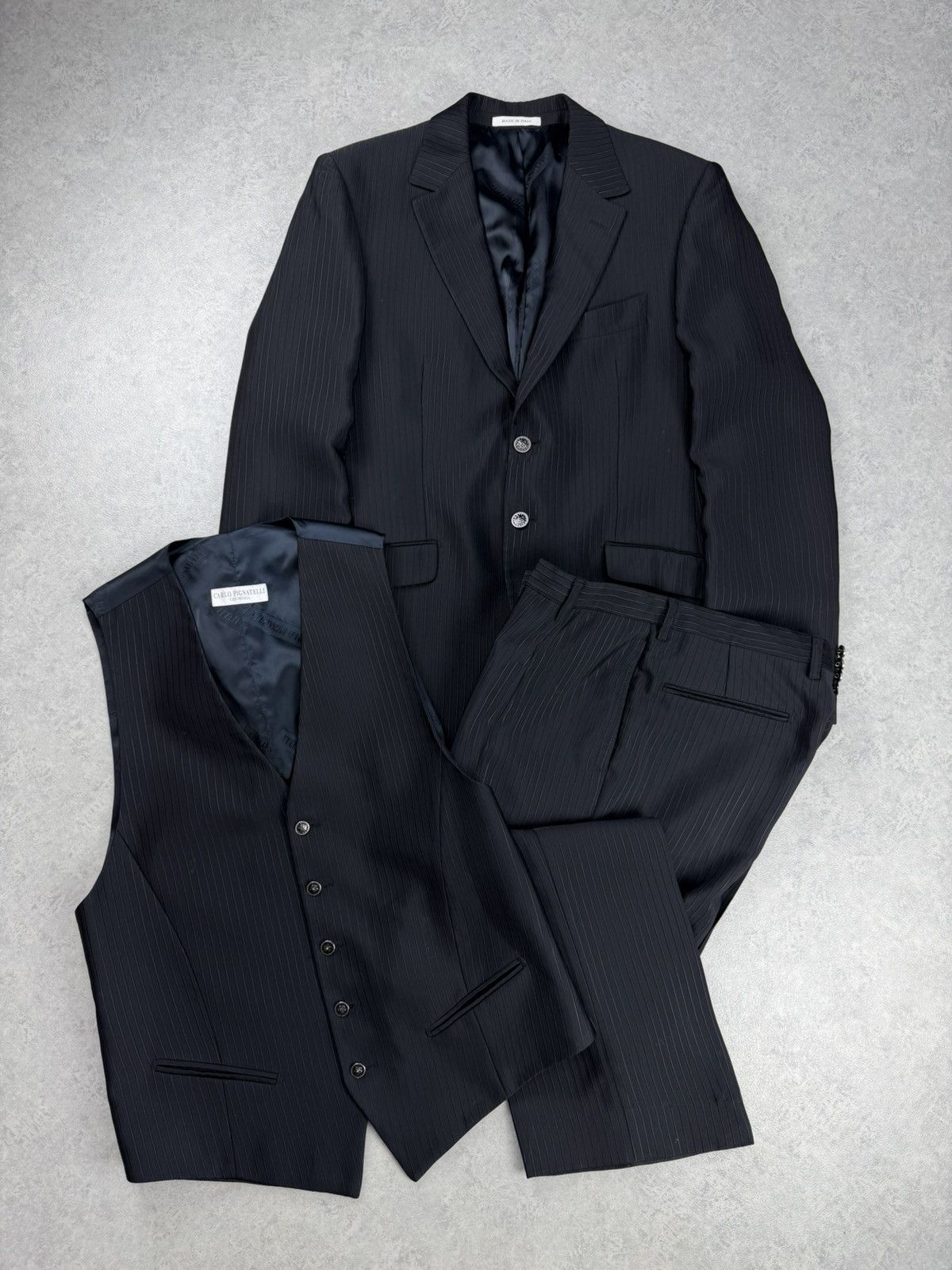 Carlo Pignatelli Carlo Pignatelli Suit 3 Piece Black Stripe Mens 54 Size 44R - 1 Thumbnail