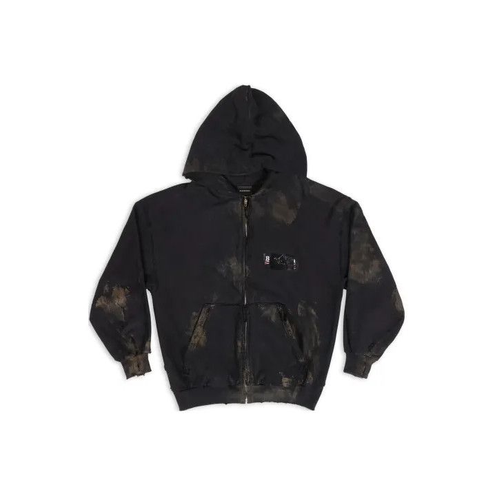 Balenciaga Balenciaga Tie-Dye Logo Hoodie Jacket in Black Size US M / EU 48-50 / 2 - 1 Thumbnail