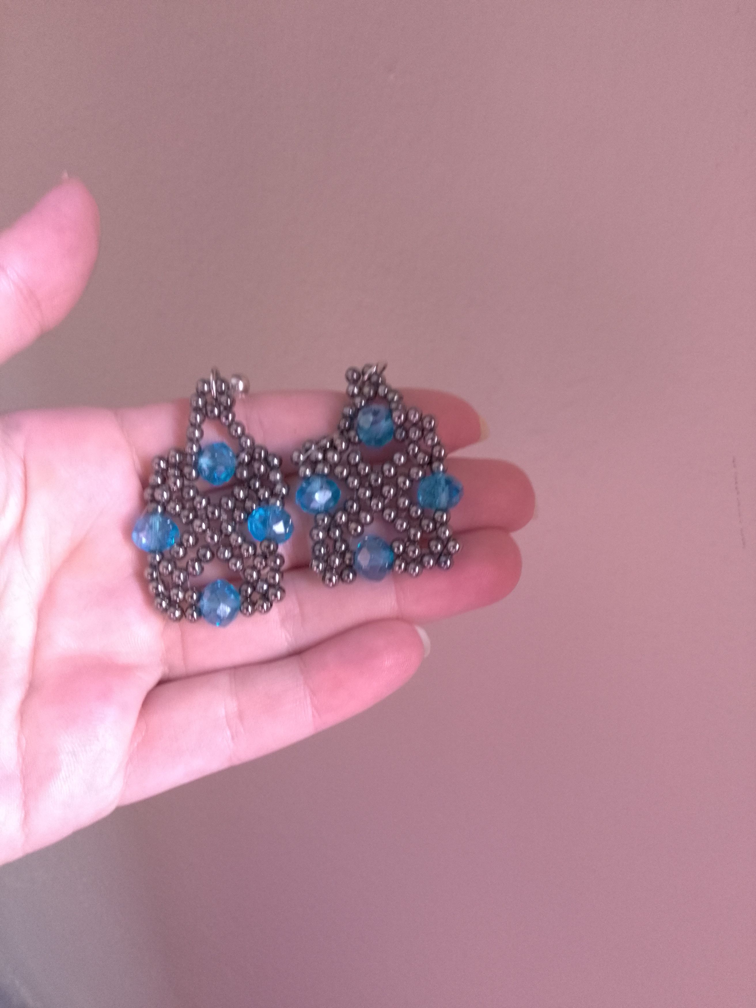 Handmade Vintage style Earrings Blue Crystals Embroidered Party Size ONE SIZE - 2 Thumbnail