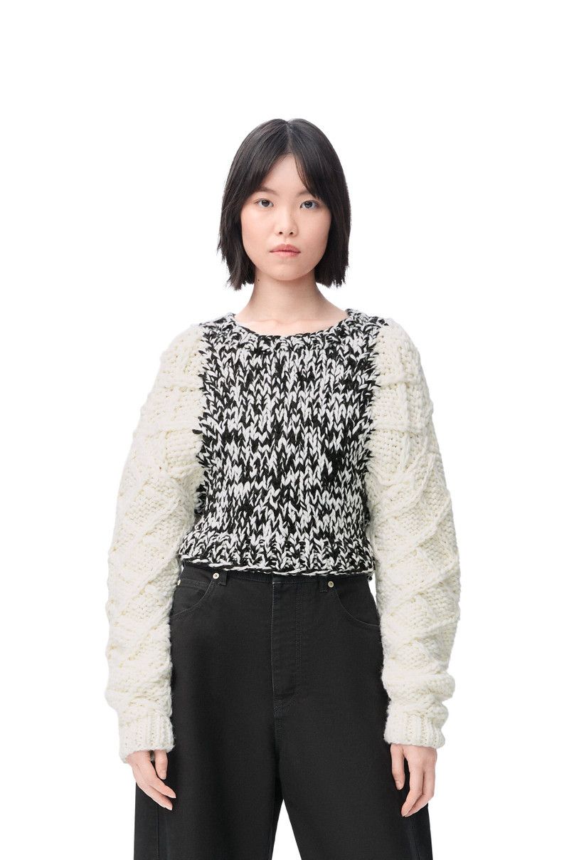Loewe o1in1g0426 Cropped Cable Sweater in White/Black Size M / US 6-8 / IT 42-44 - 3 Thumbnail