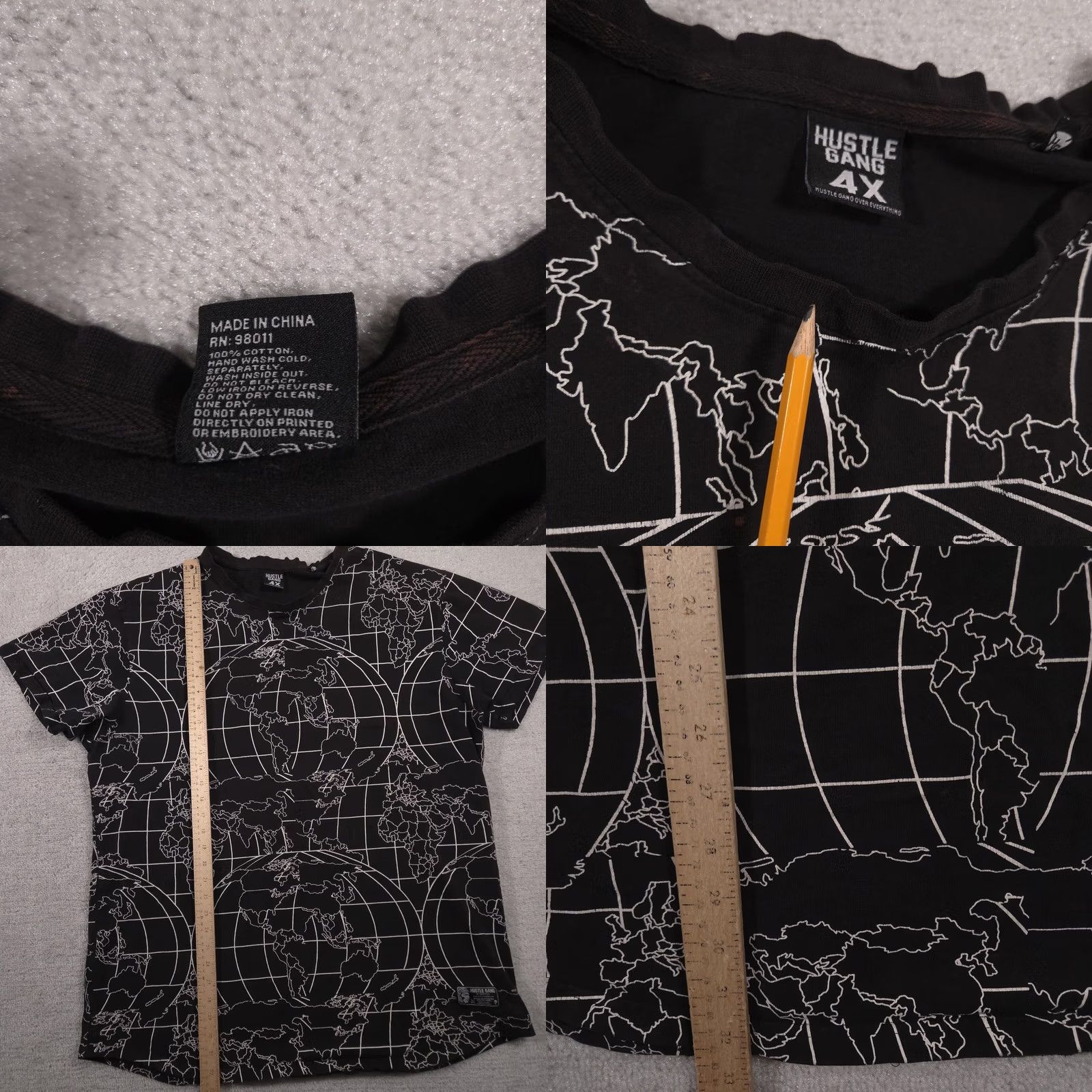Vintage VINTAGE Hustle Gang Shirt Mens 4XL Black World Map Allover Graphic Patch Streetwear Size US XXL / EU 58 / 5 - 9 Thumbnail
