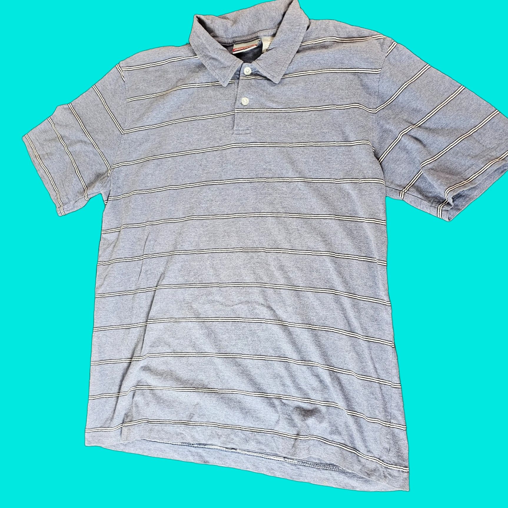 Vintage Aéropostale A87 Polo Shirt Slim Fit Short Sleeve Blue Stripe Men M Casual Shirt Size US M / EU 48-50 / 2 - 1 Thumbnail