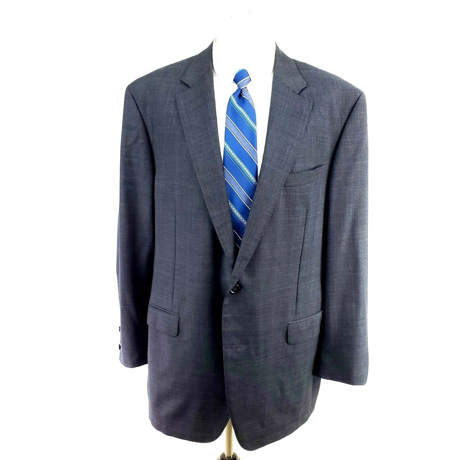 Samuelsohn Samuelsohn 44L 2 Button Glen Plaid Windowpane Gray Wool Supe Size 44L - 3 Thumbnail