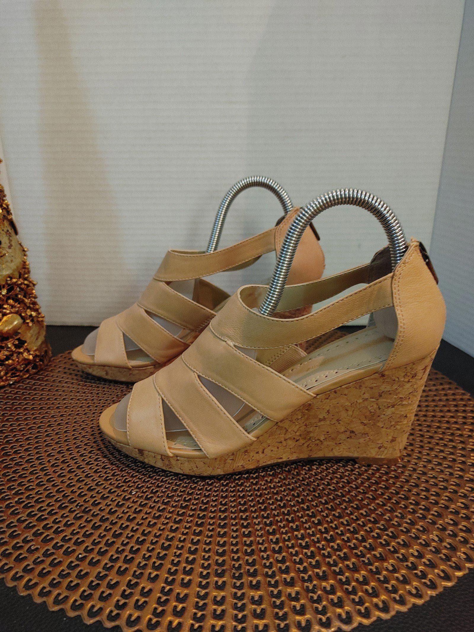 Designer Adrienne Vittadini Cate Wedge Nude Sandals Size 7.5 Size US 7.5 / IT 37.5 - 1 Thumbnail