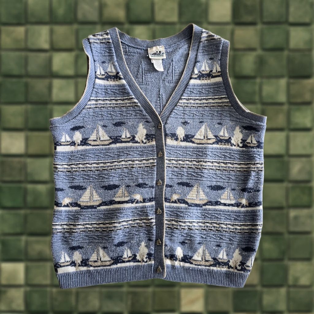 Northern Reflections Vintage 90s Sailboat Northern Reflections Sweater Vest XL Tall Blue Cotton Blend Buttoned Whimsical Androgyny Shirt? Size XL / US 12-14 / IT 48-50 - 1 Thumbnail