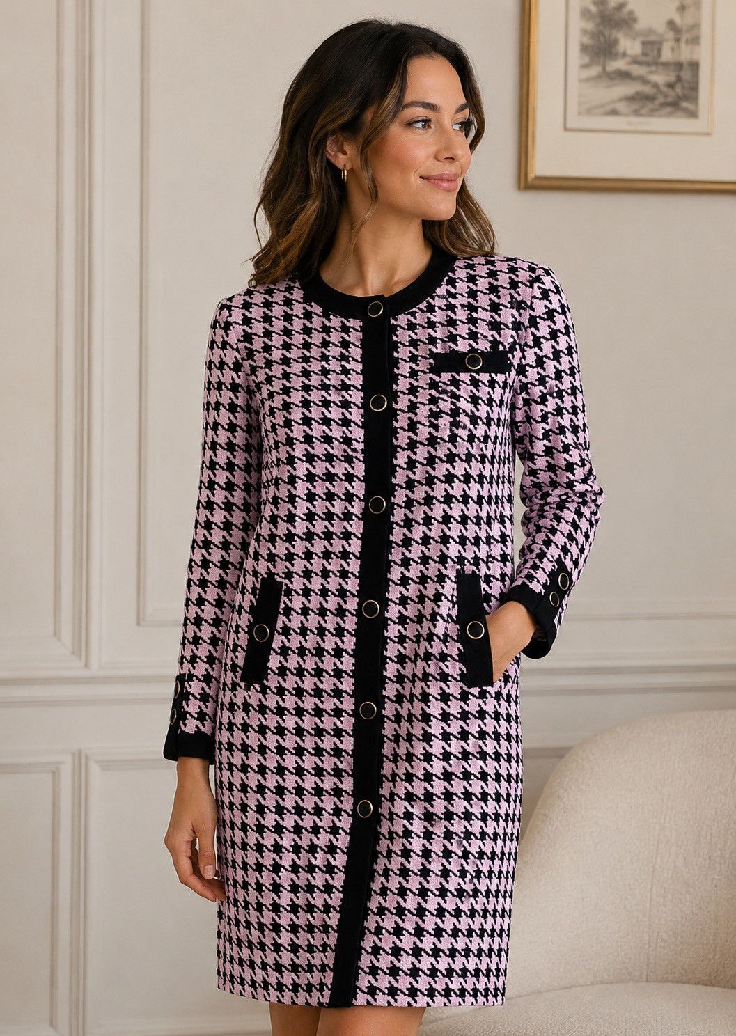 Other Vintage St Gillian Petites Houndstooth Silk Dress Blush Size S / US 4 / IT 40 - 1 Thumbnail