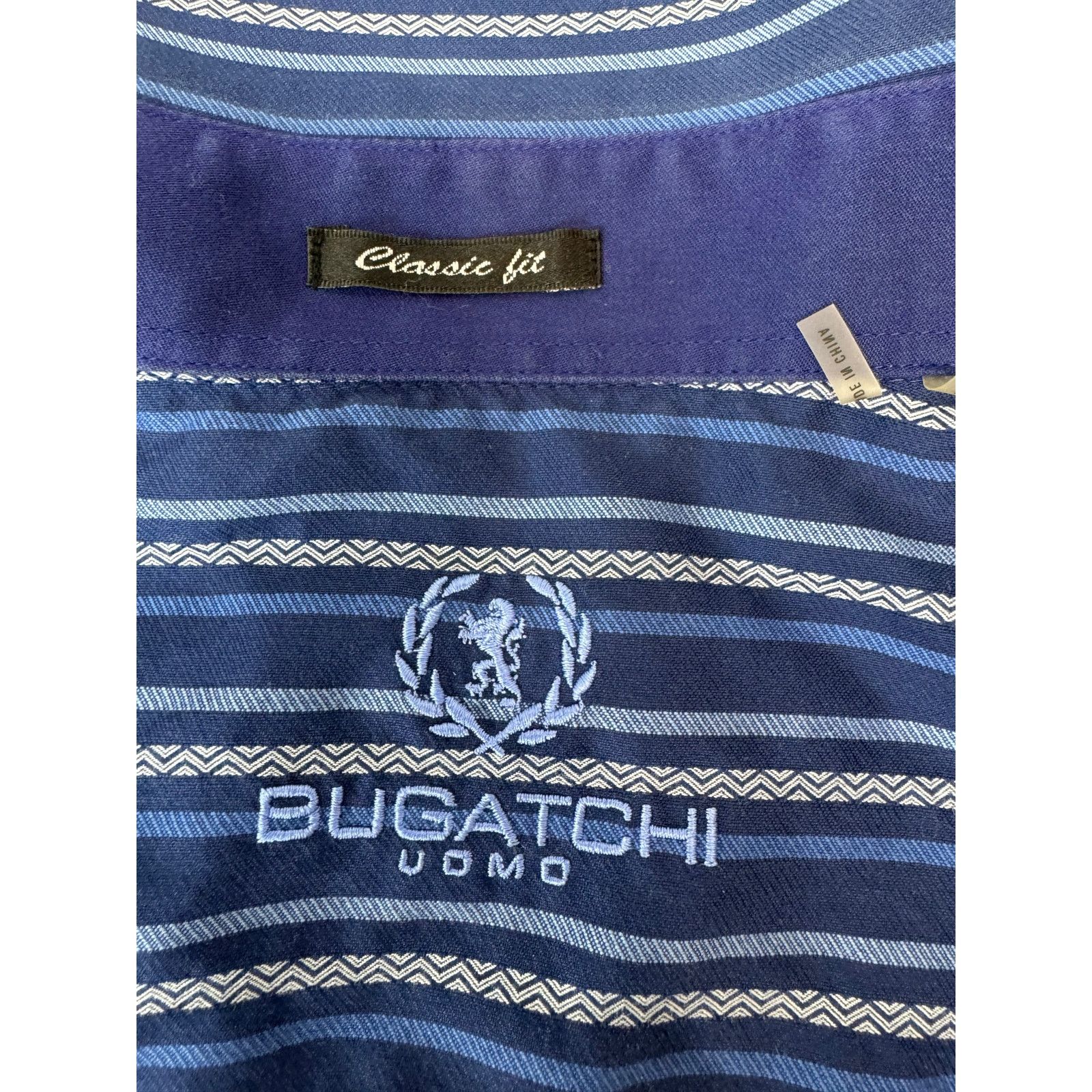 BUGATCHI Bugatchi Uomo Dress Shirt Button Stripes Blue - Men's Large Size US L / EU 52-54 / 3 - 8 Thumbnail