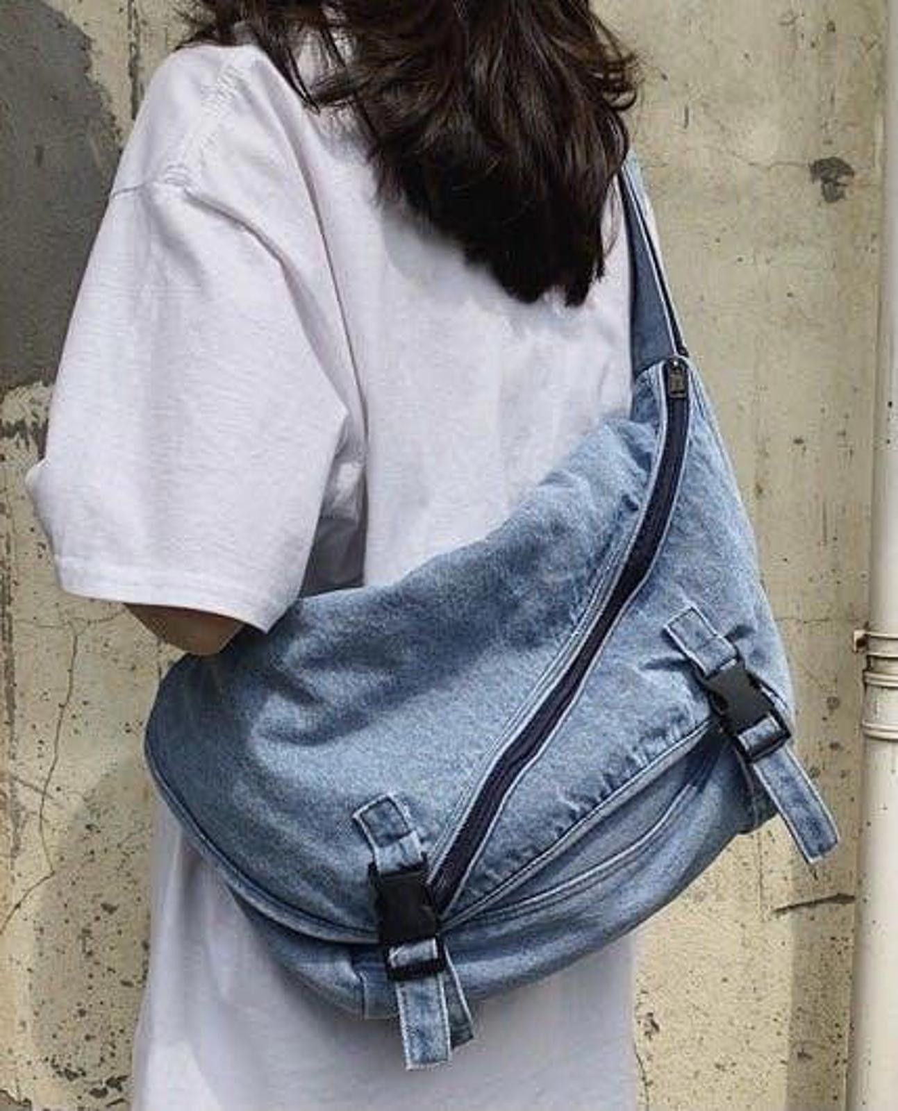 Denim Sling Bag - Casual Crossbody in Blue, Men's