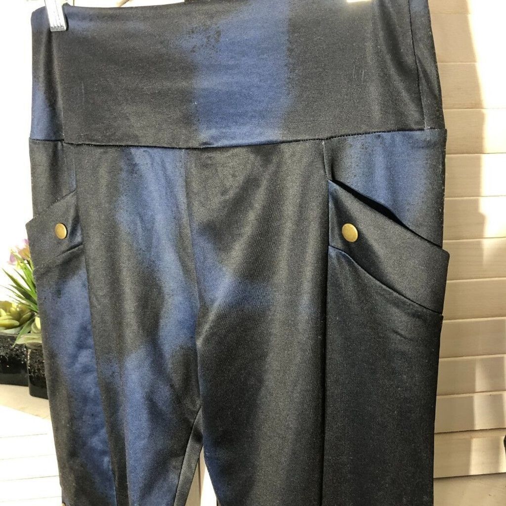 Vintage Y2K style punk goth leggings snap buttons blue black Sz M Size 24" / US 00 / IT 34 - 5 Thumbnail