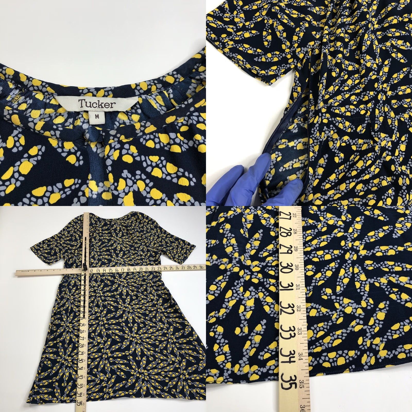 Vintage Tucker Tunic Blouse Medium 100% Silk Pullover Top Shirt Dress Blouse Blue Size M / US 6-8 / IT 42-44 - 8 Thumbnail