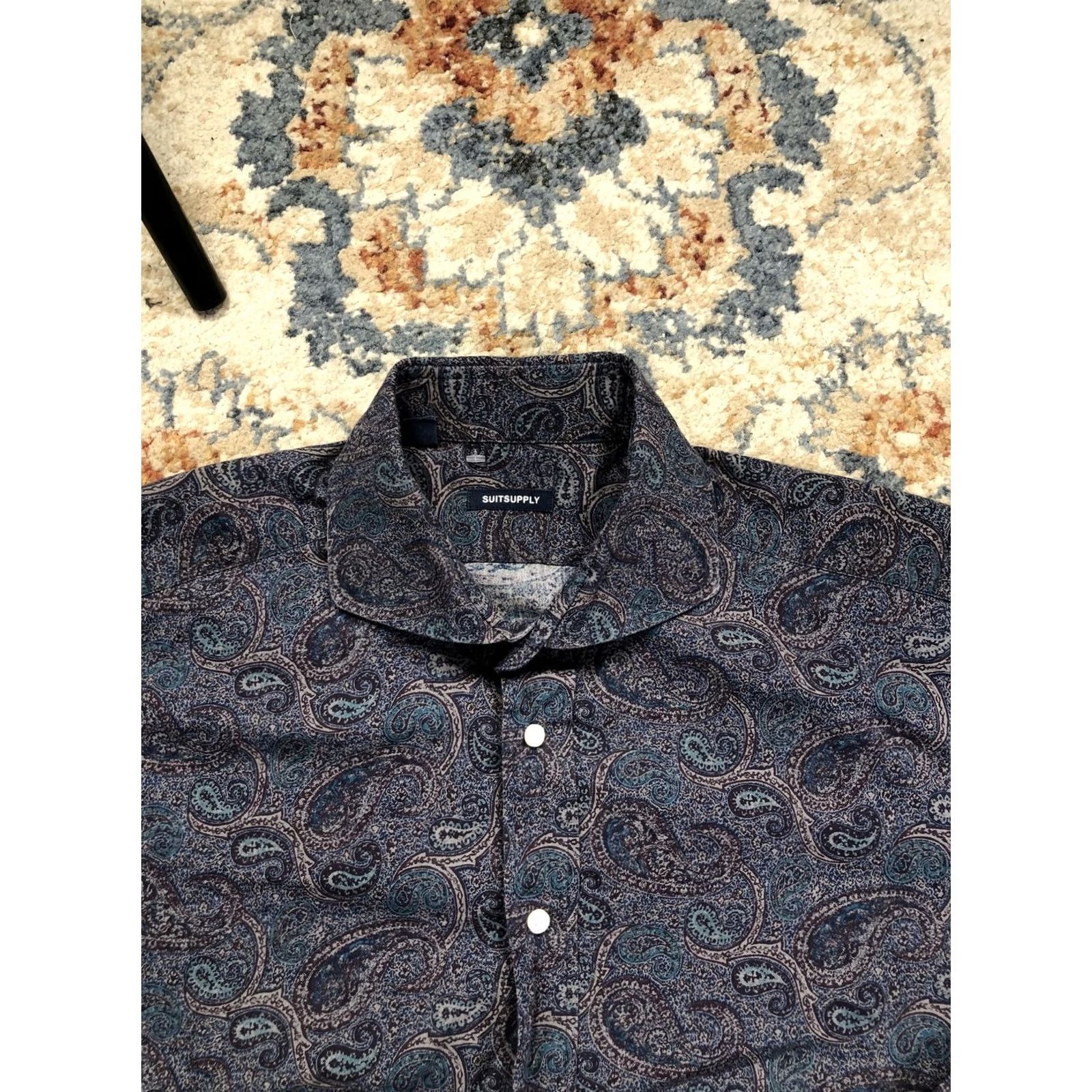 Suitsupply Suitsupply Shirt Mens Large Blue Paisley Long Sleeve Button-Up Casual Dressy Size US L / EU 52-54 / 3 - 2 Thumbnail