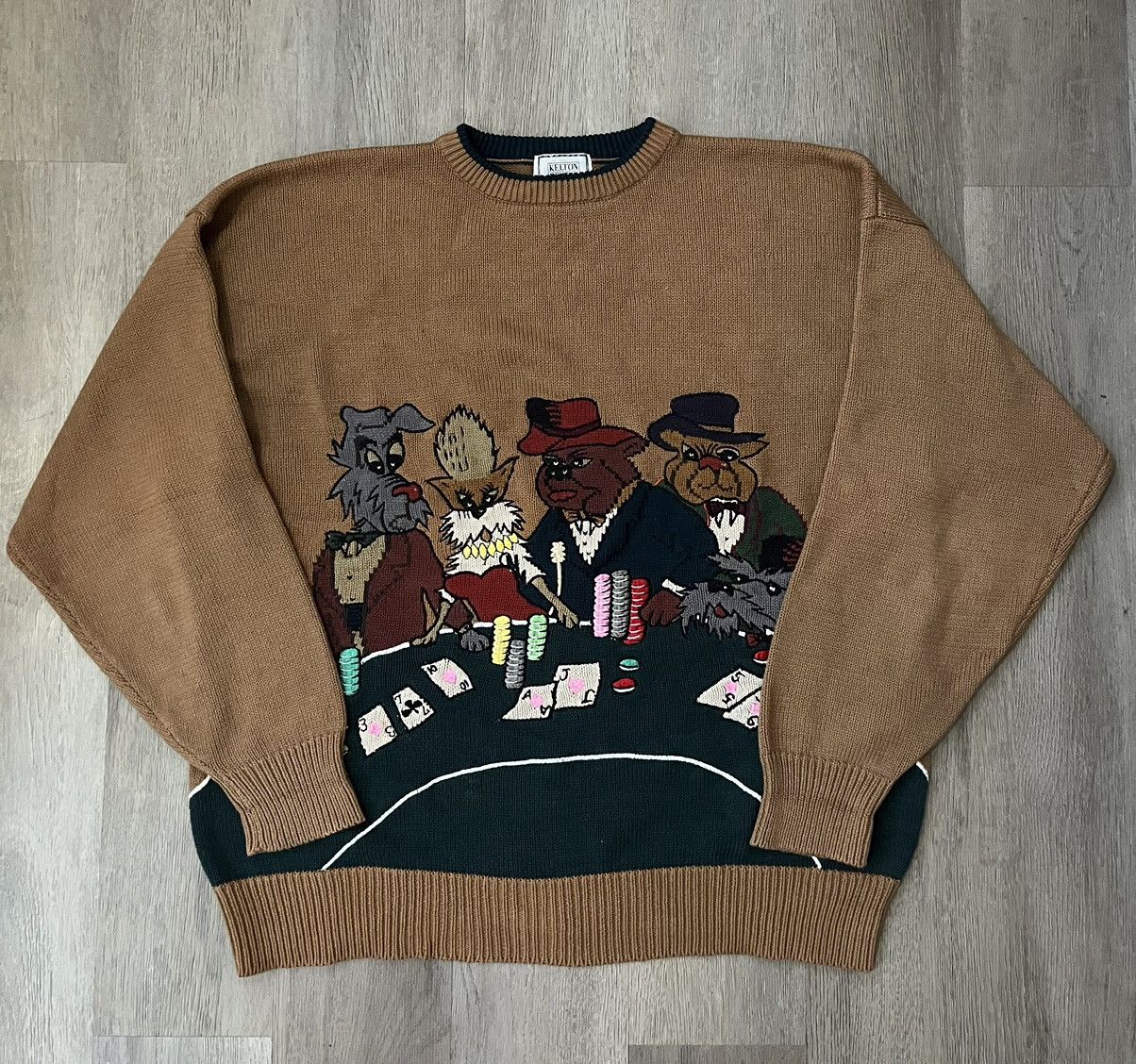 image of Vintage 90's Poker Dogs Sweatshirt in Brown, Men's (Size XL)