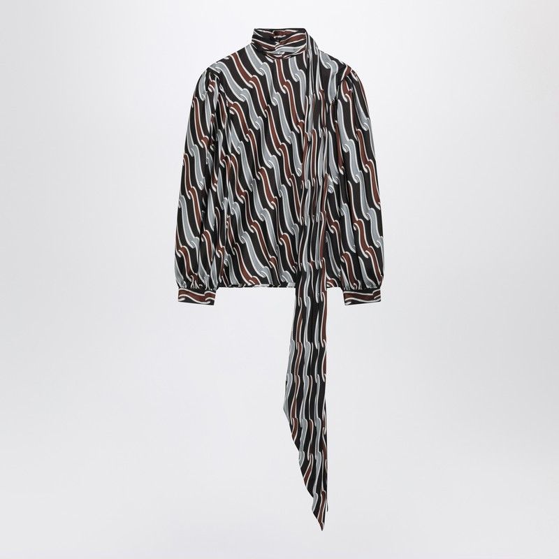 Gucci Gucci Grey/Brown Printed Silk Twill Blouse Size S / US 4 / IT 40 - 1 Thumbnail