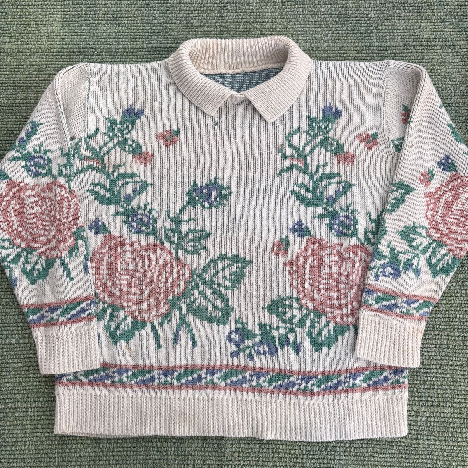 Vintage Vintage rose floral womens collared knit grandma sweater Size M / US 6-8 / IT 42-44 - 1 Thumbnail