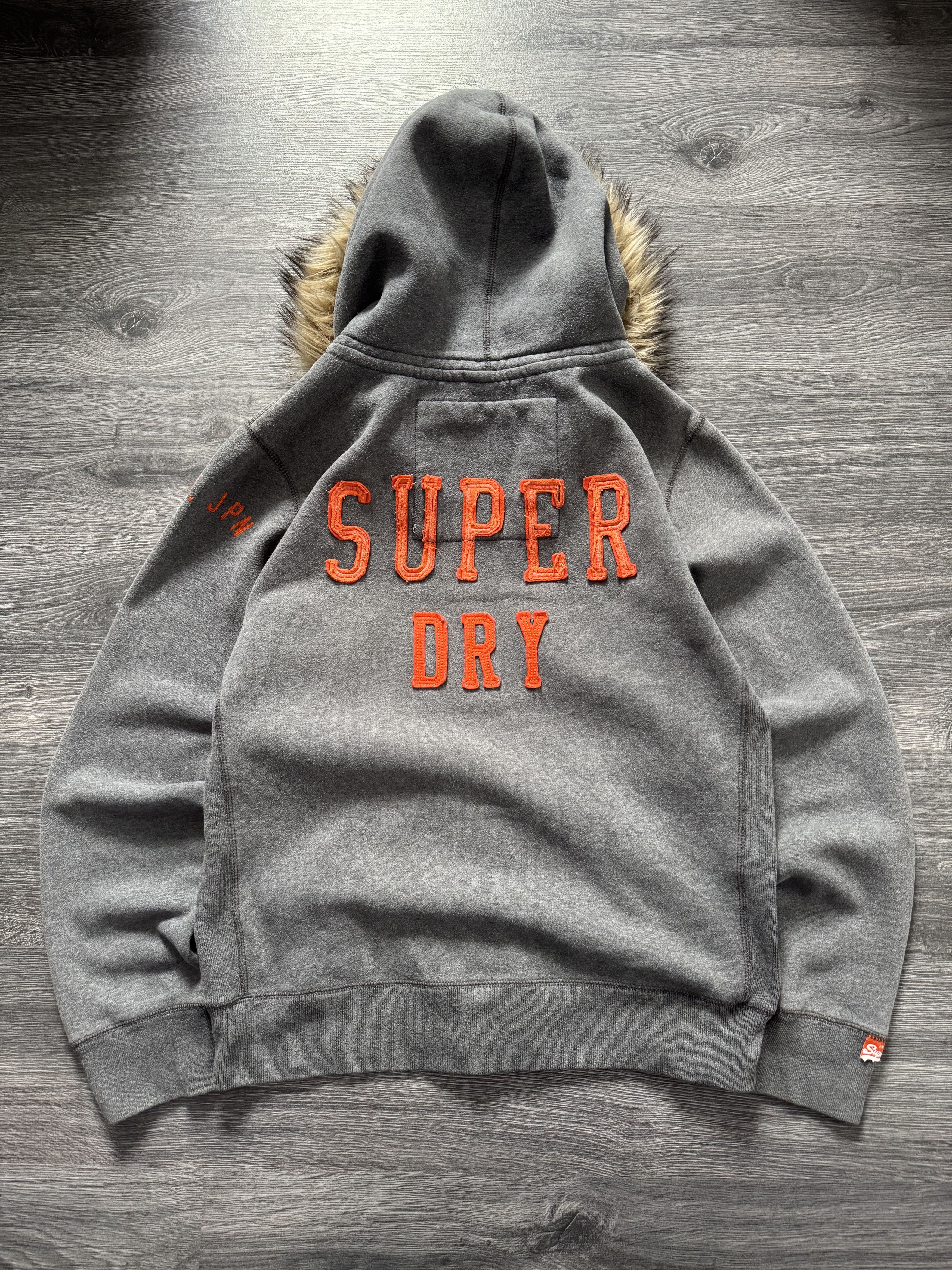 Superdry Y2K Faux Fur Hoodie Jacket LGB Japanese style