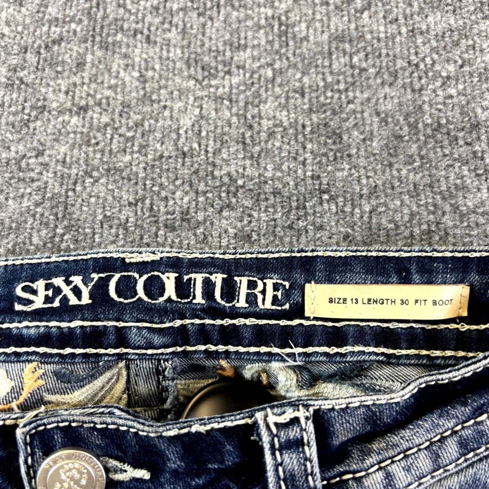Denime Sexy Couture Jeans Women Bootcut 13 Blue Denim Rhinestone Pockets Western 5-Pocket Design Womens Blue Denim Cotton Jeans Size 34" / US 12 / IT 48 - 6 Thumbnail