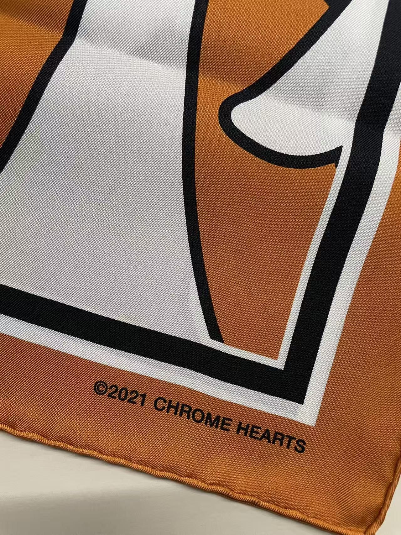Chrome Hearts Chrome Hearts Orange & White-Cross Logo Silk Scarf Size ONE SIZE - 5 Thumbnail