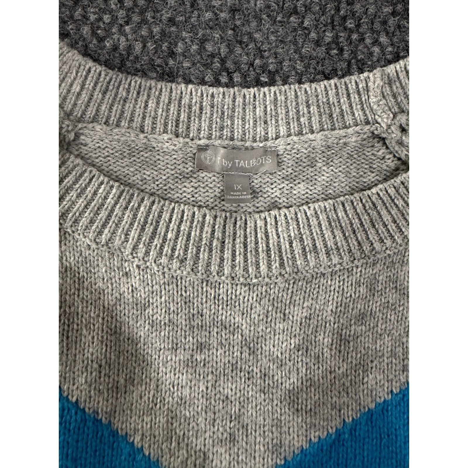 Talbots Talbots Sweater Womens 1X Gray Blue Chevron Colorblock Long Sleeve Knit Pullover Size XL / US 12-14 / IT 48-50 - 4 Thumbnail