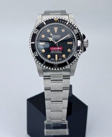 Japanese Brand Seiko Mod Submariner Comex Black Dial Oyster Steel Watch Size ONE SIZE - 1 Thumbnail
