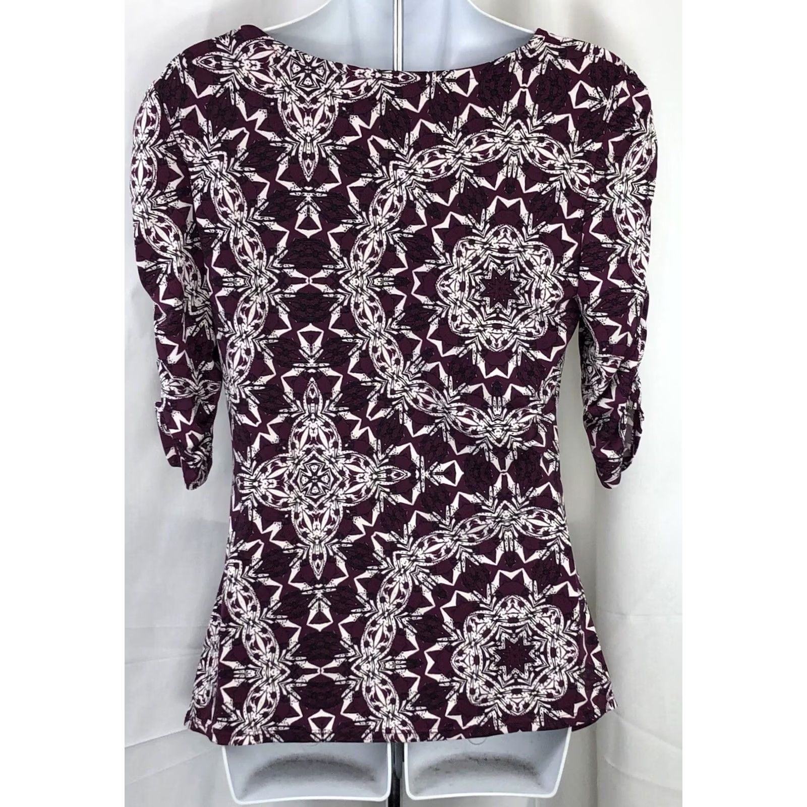 Alfani Alfani Blouse Womens S Purple Top Geometric Abstract Ruched sleeve Tribal Boho Size S / US 4 / IT 40 - 3 Thumbnail