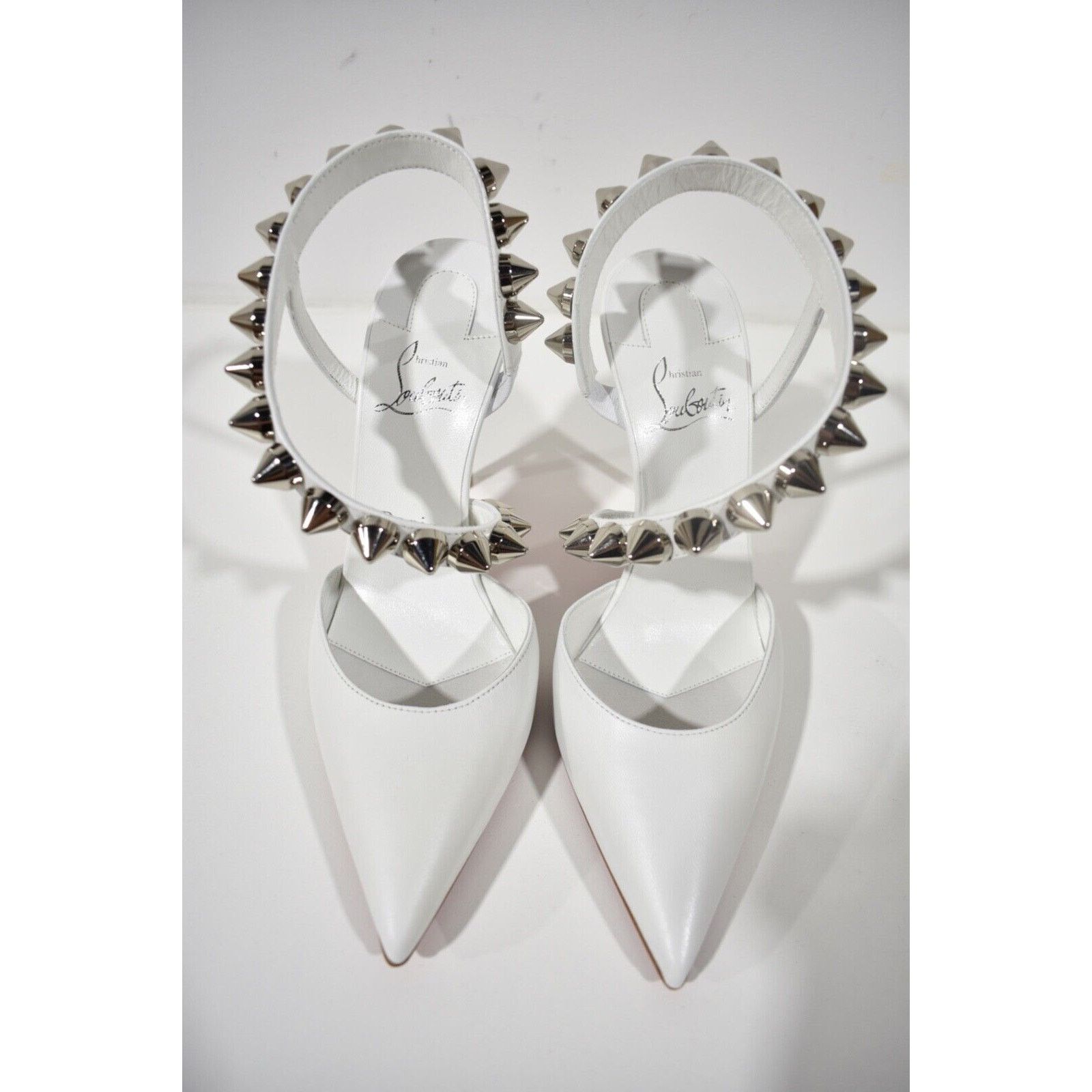 Christian Louboutin Spikita Pump 100 Bianco White Spike Strappy Sandal Heel 38 Size US 8 / IT 38 - 4 Thumbnail