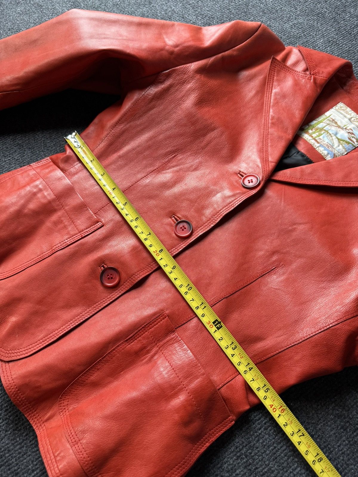 Genuine Leather Vintage Avant Garde Red Leather Blazer Jacket 90s Italian Size S / US 4 / IT 40 - 15 Thumbnail